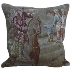 Antique 19th Century French Figural Tapestry Pillow