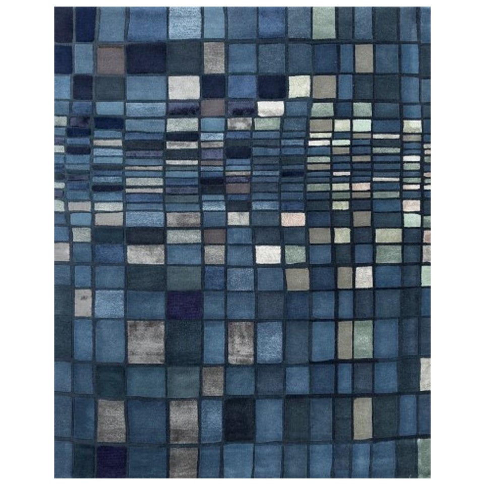 Tapis touffeté à la main, bleu indigo et bleu océan, 240 x 300 cm