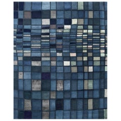 Tapis touffeté à la main, bleu indigo et bleu océan, 240 x 300 cm