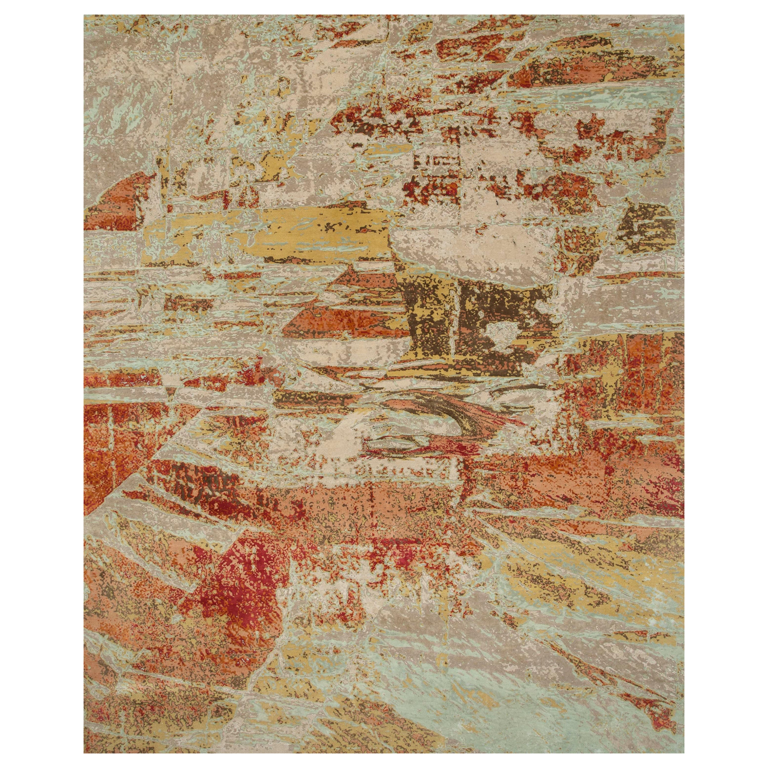 Lush Symphony Oyster & Peach Bloom 240x300 cm Hand Knotted Rug For Sale