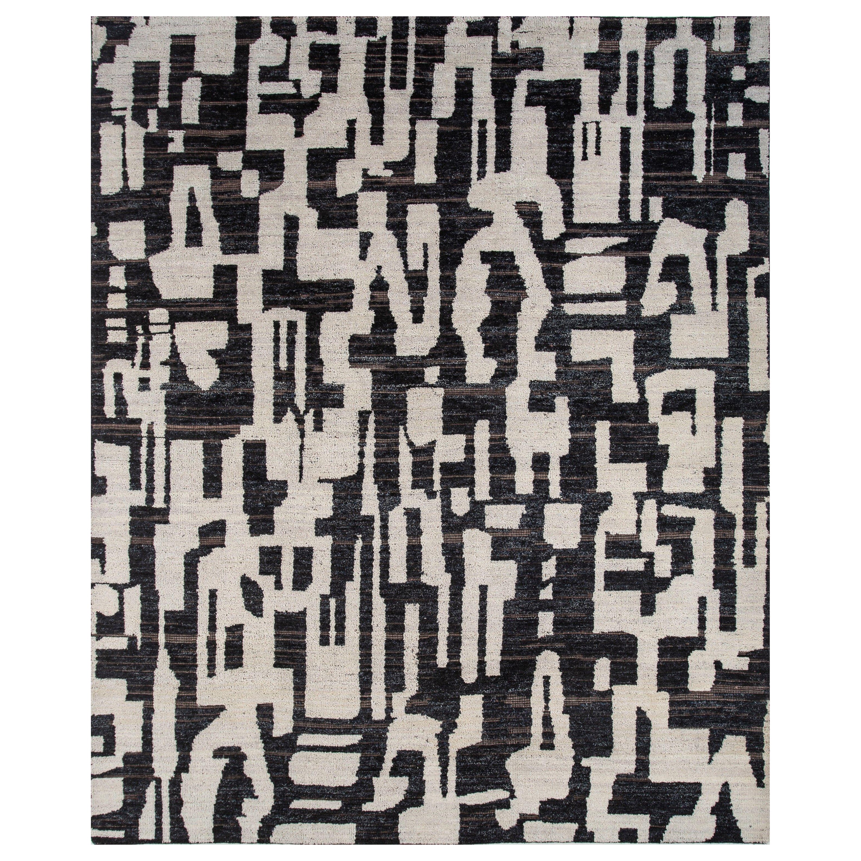 Tapis noué à la main Noir Enigma, ébène et marbre 240x300 cm