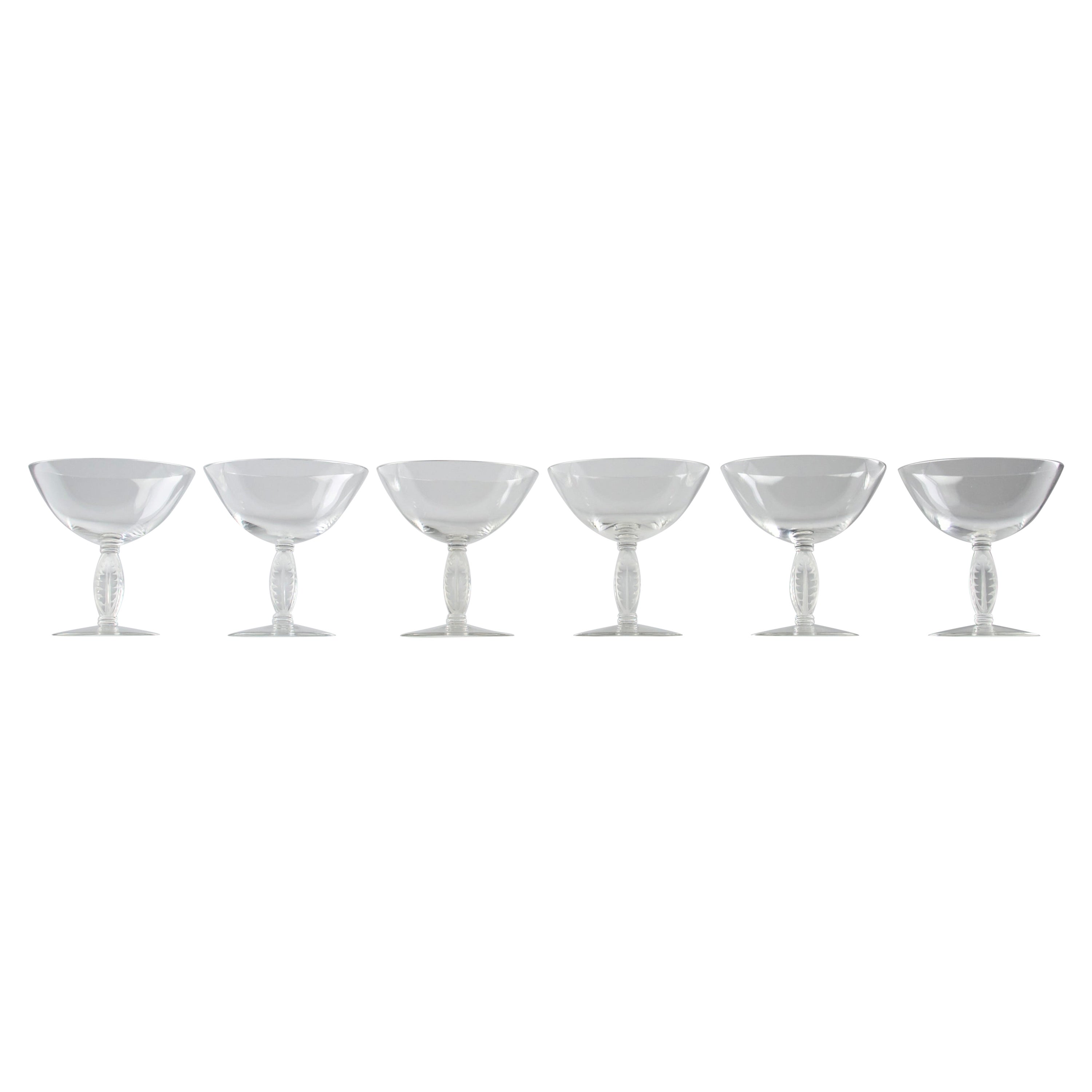 Lalique After René Lalique, Six Fontainebleau Champagne Glasses, France 1950s For Sale