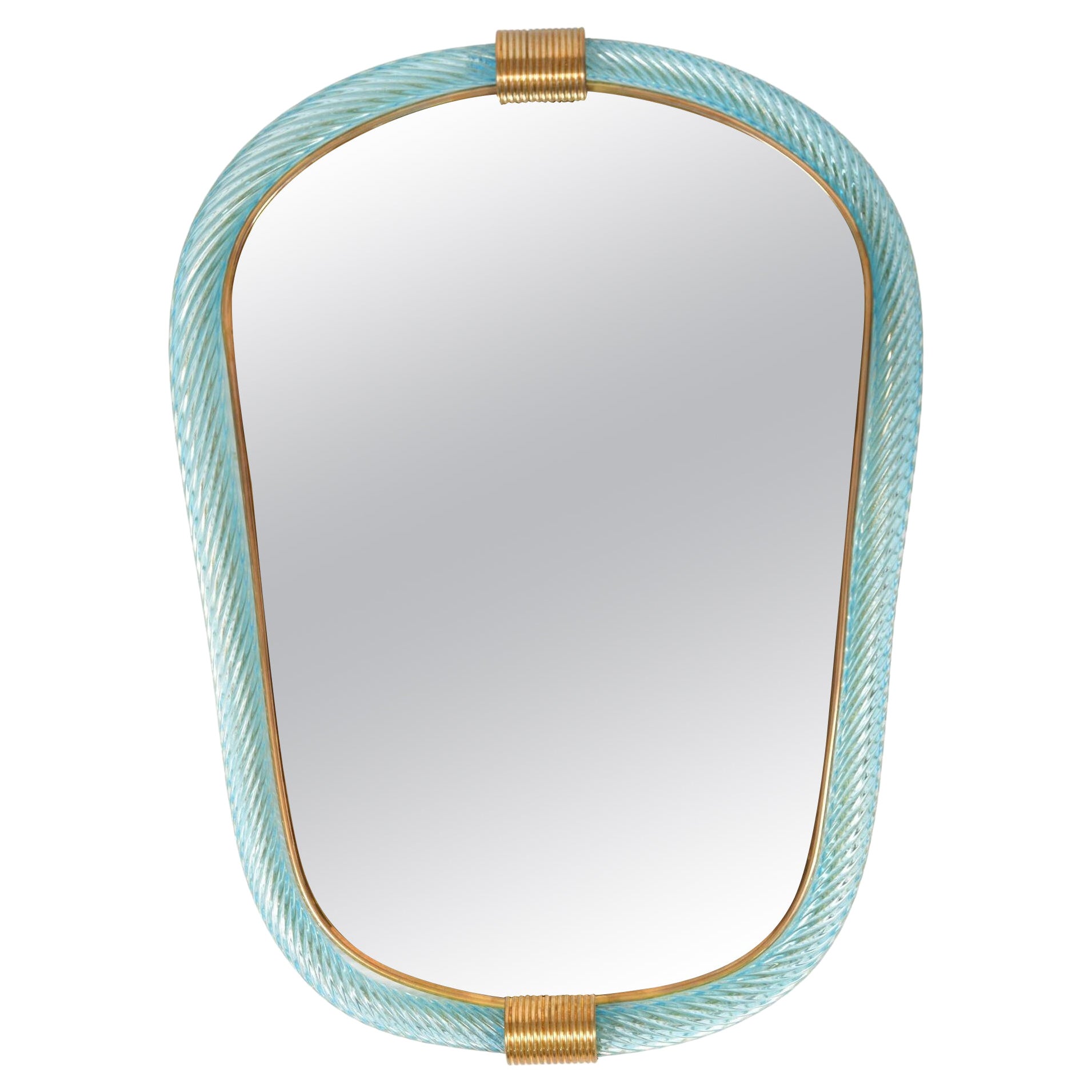 Blauer Murano-Glas-Spiegel "Firenze" im Stil von Barovier e Toso mit gedrehten Seilen im Angebot