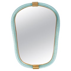 Espejo "Firenze" de cuerda retorcida azul de cristal de Murano al estilo de Barovier e Toso