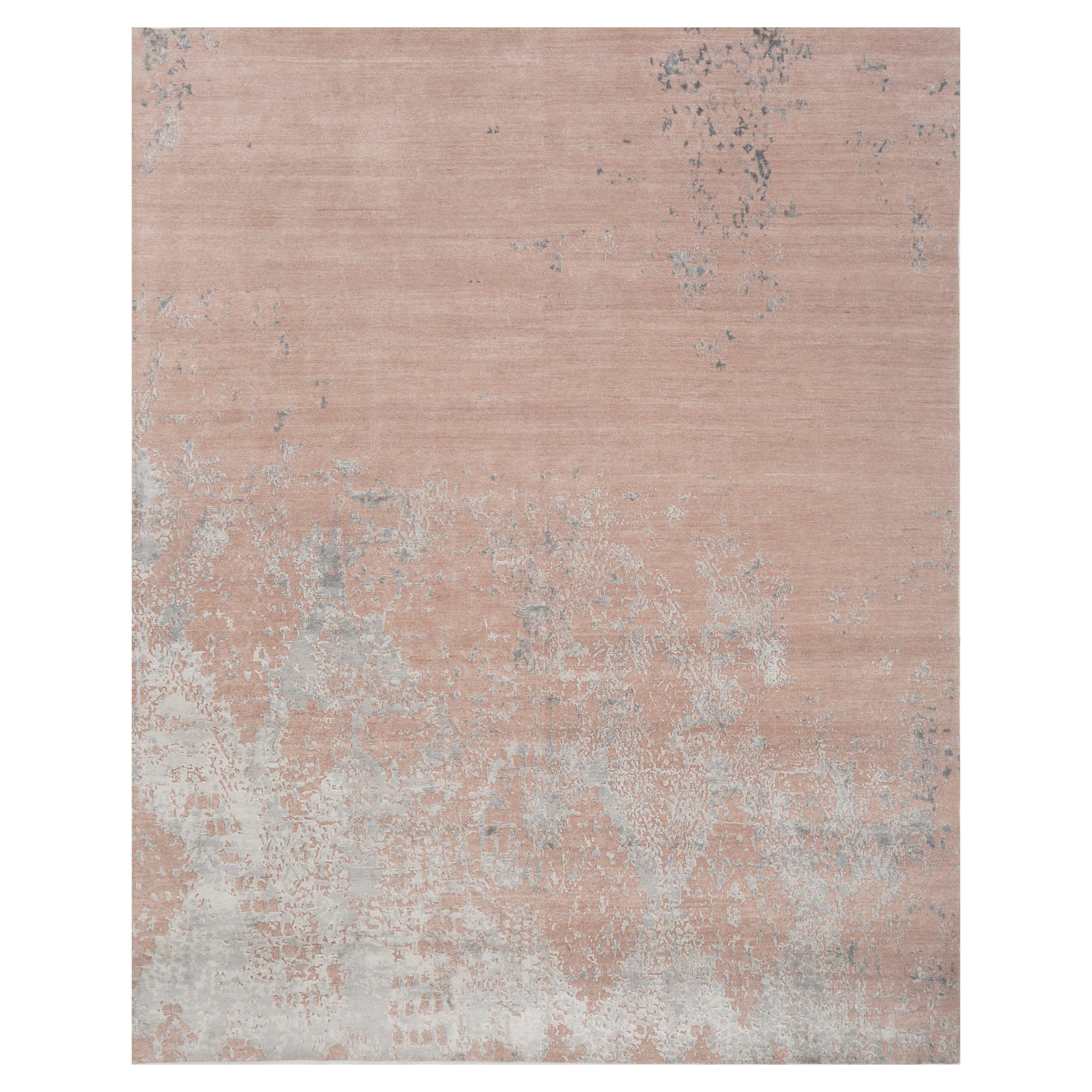 Tapis abstrait rose fumé et nickel 240X300 cm noué à la main