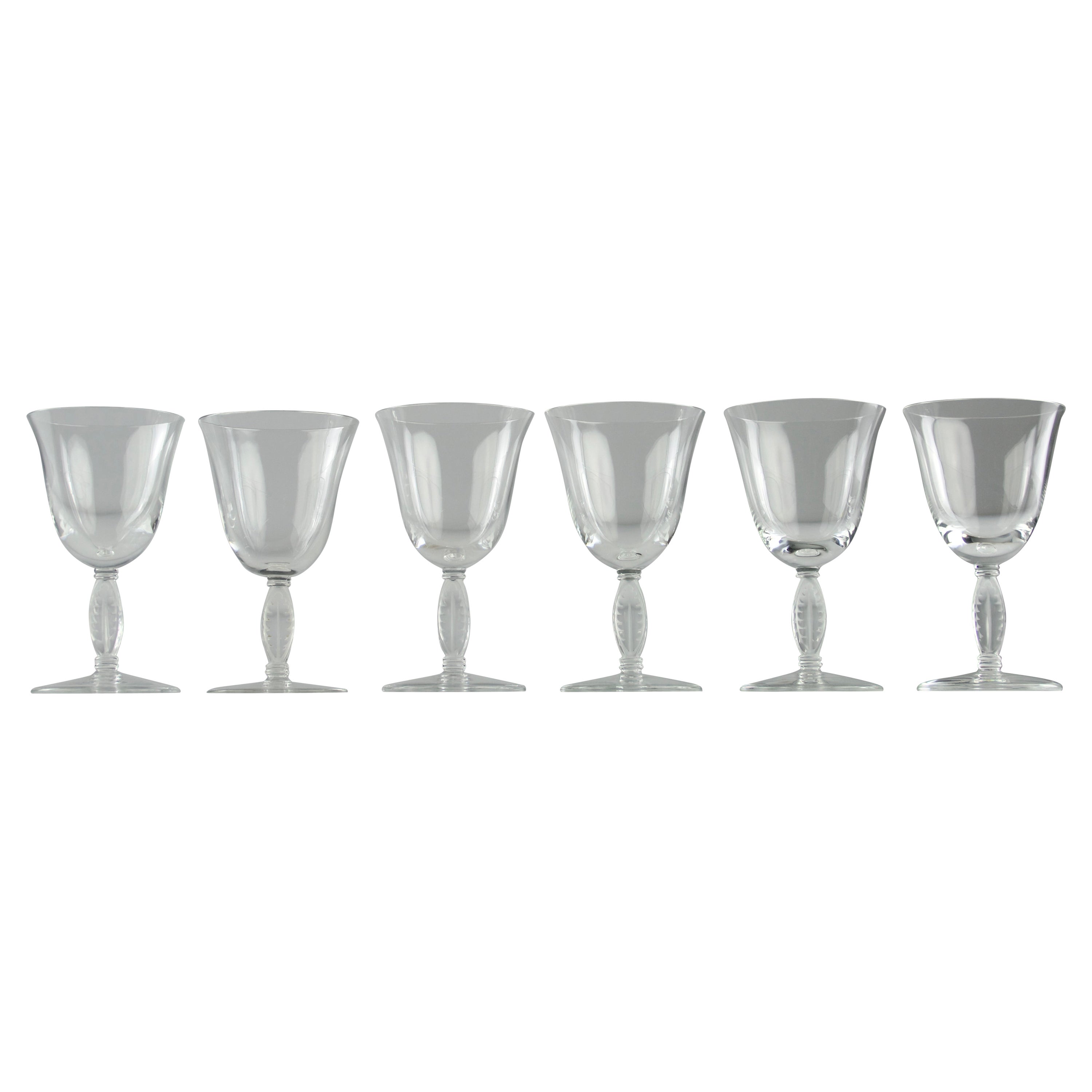 Lalique After René Lalique, Six Fontainebleau White Wine Glasses, France 1950s For Sale