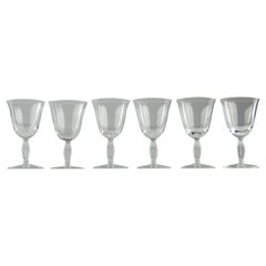 Antique Lalique After René Lalique, Six Fontainebleau White Wine Glasses, France 1950s