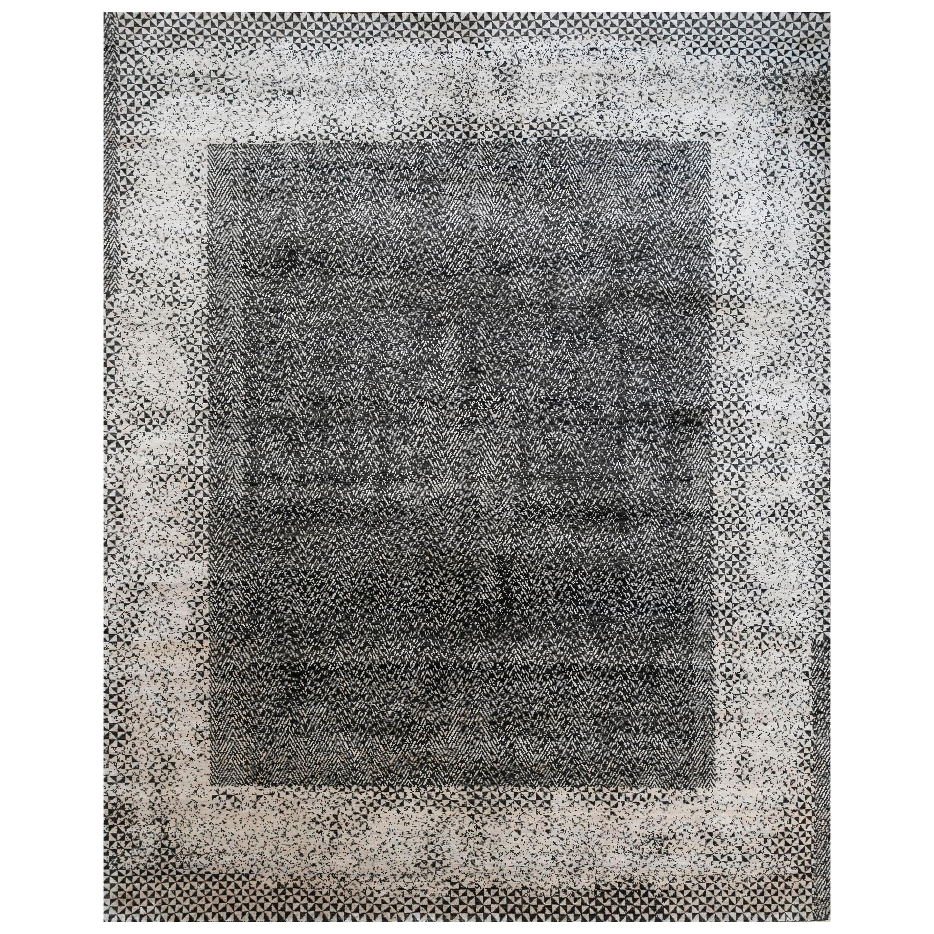 Serenity Symphony White & Ebony 240X300 cm Handknotted Rug For Sale