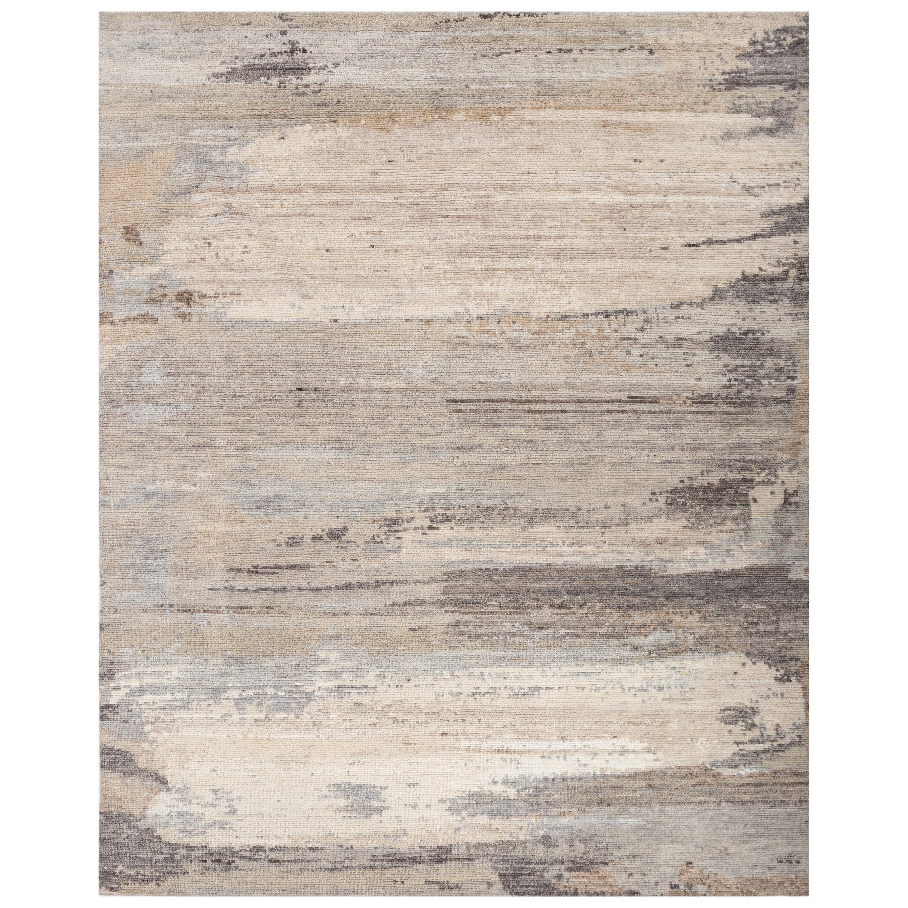 Ethereal Strokes Natural White & Medium Taupe 240x300 cm Hand Knotted Rug For Sale