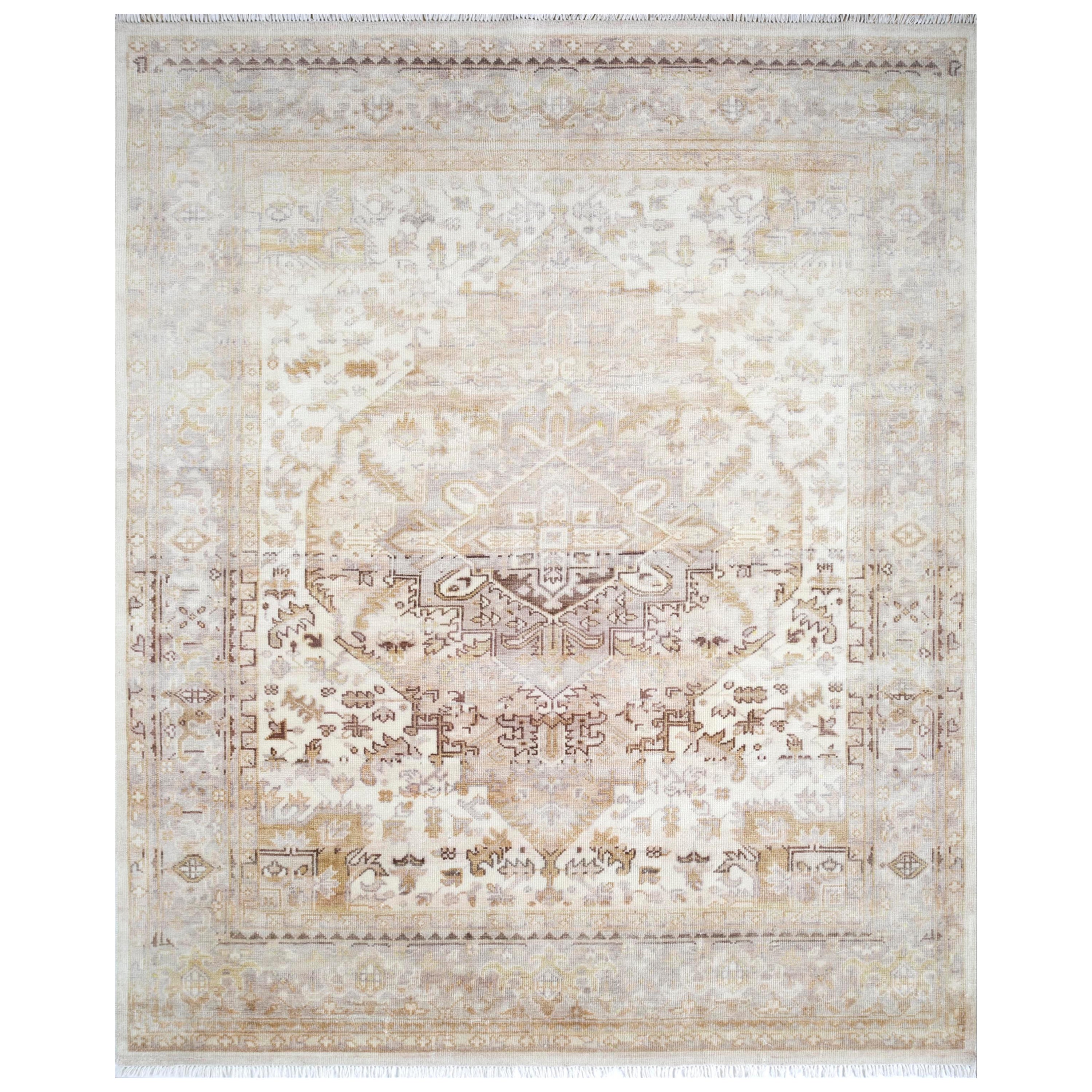 Tapis de jardin blanc et beige doux noué à la main 240X300 cm