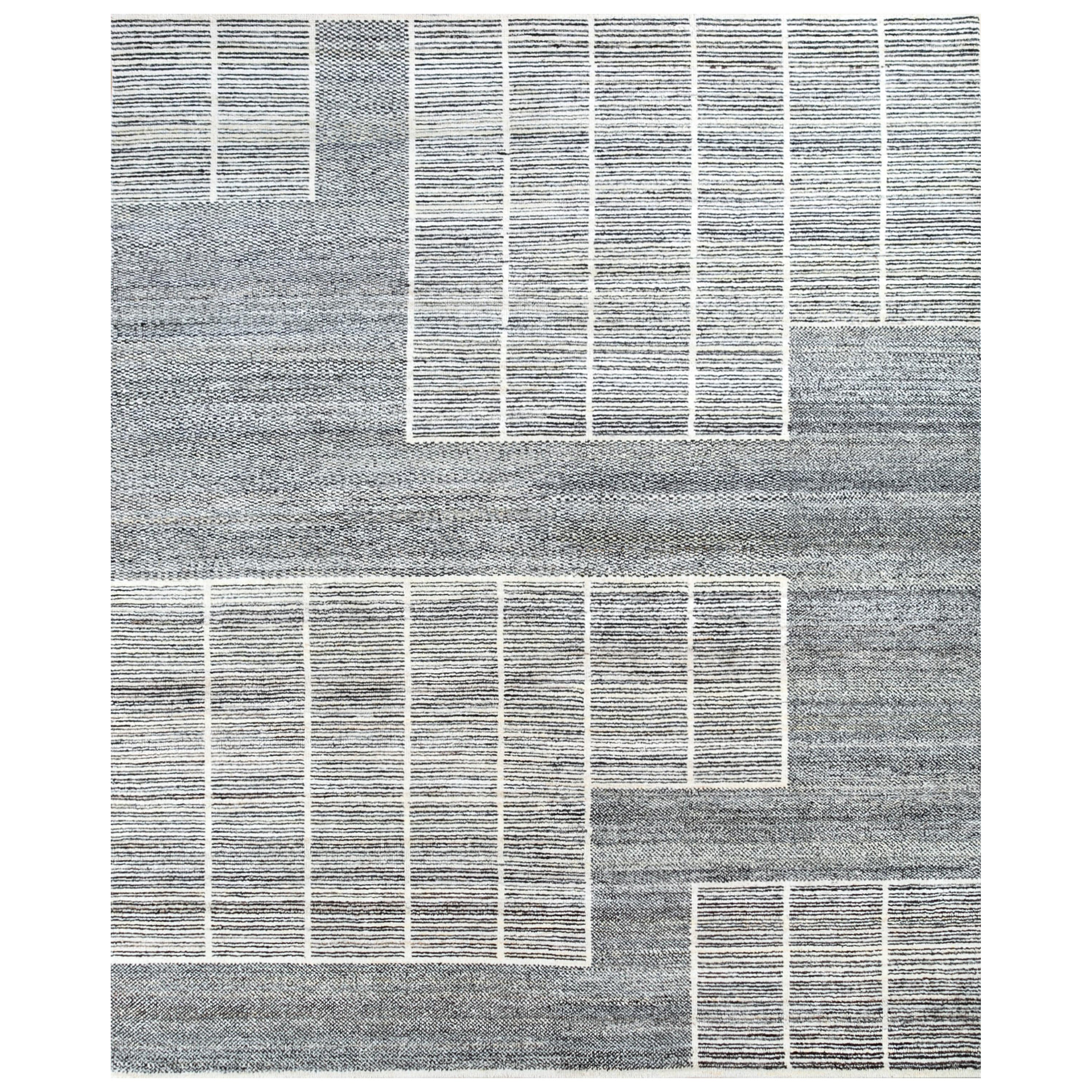 Alabastro Lineal Blanco Natural y Caviar Alfombra Anudada a Mano 240X300 cm