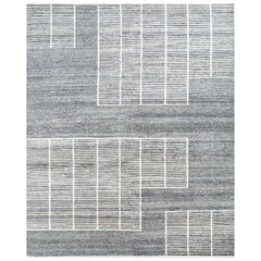 Linearer, handgeknüpfter Alabaster-Teppich in Naturweiß und Kaviar 240X300 cm