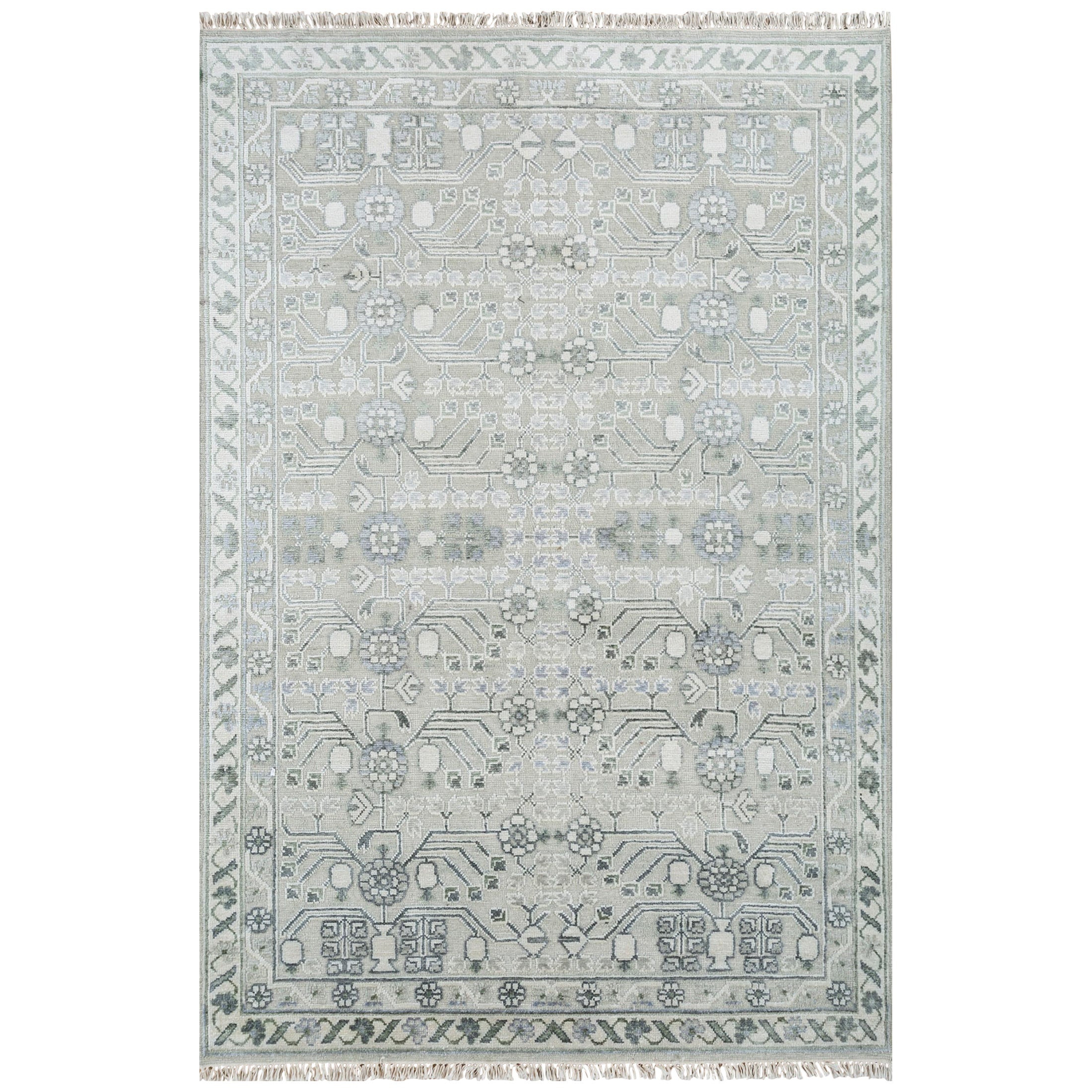 Tranquil Sky Mosaic Blue Haze Undyed White 180X270 cm Hand-Knotted Rug For Sale