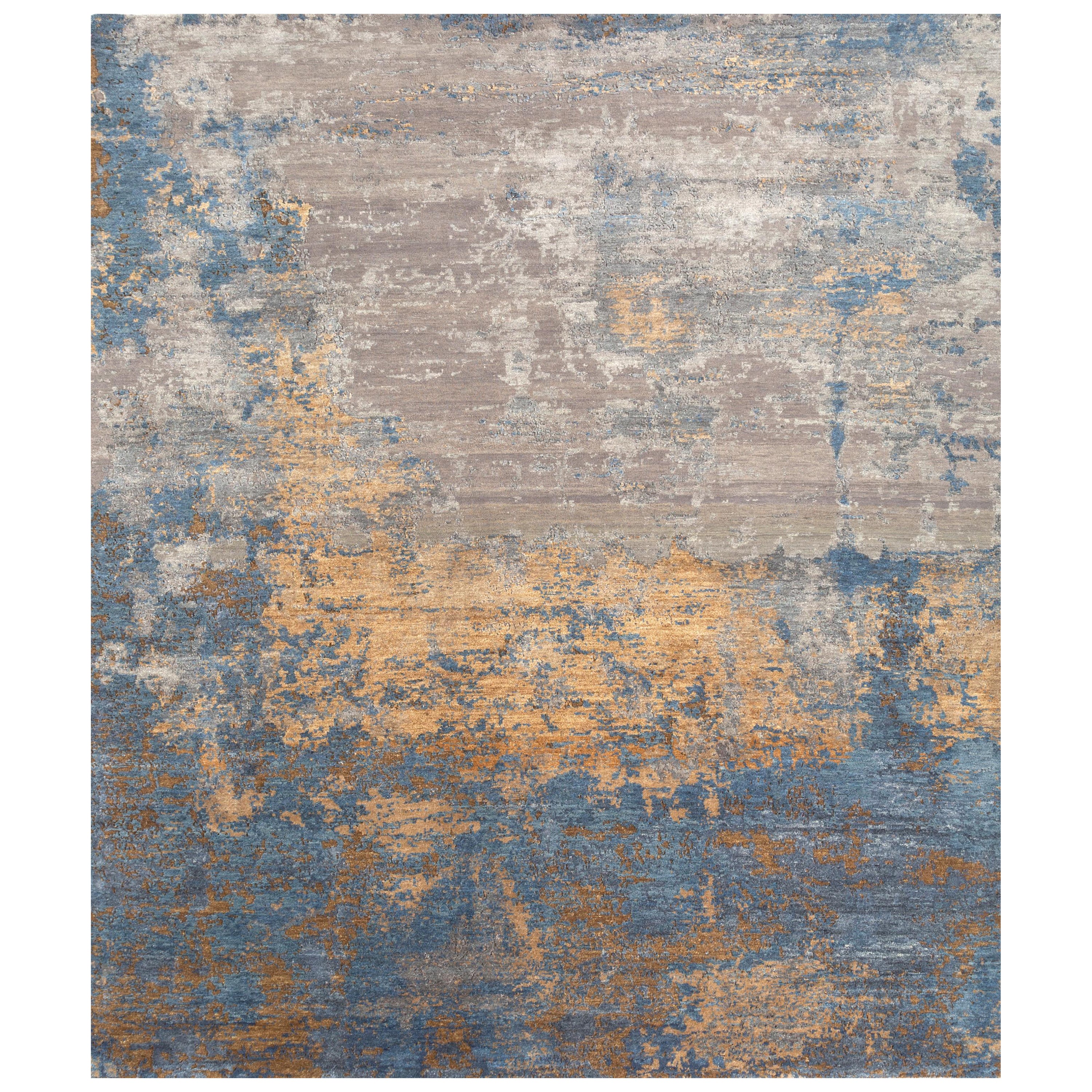 Harmony in Disarray Nickel & Denim Blue 240x300 cm Handknotted Rug For Sale