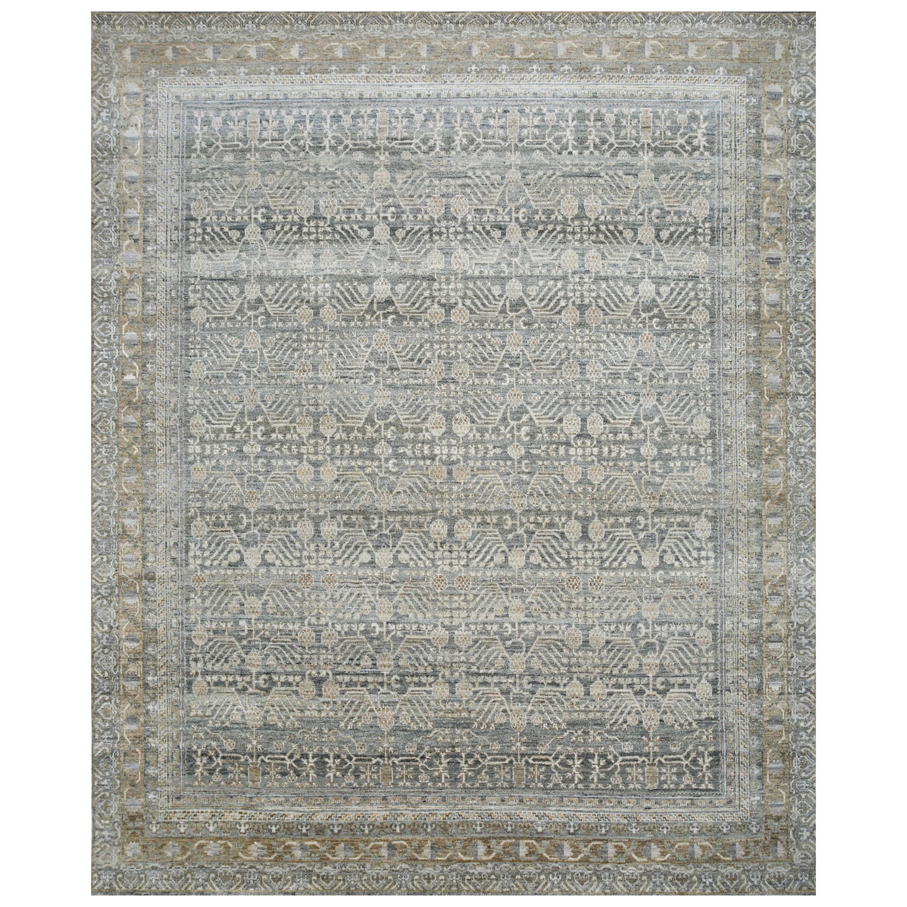Enchanté Elegance Charcoal Slate & Clay 240X300 cm Hand-Knotted Rug For Sale