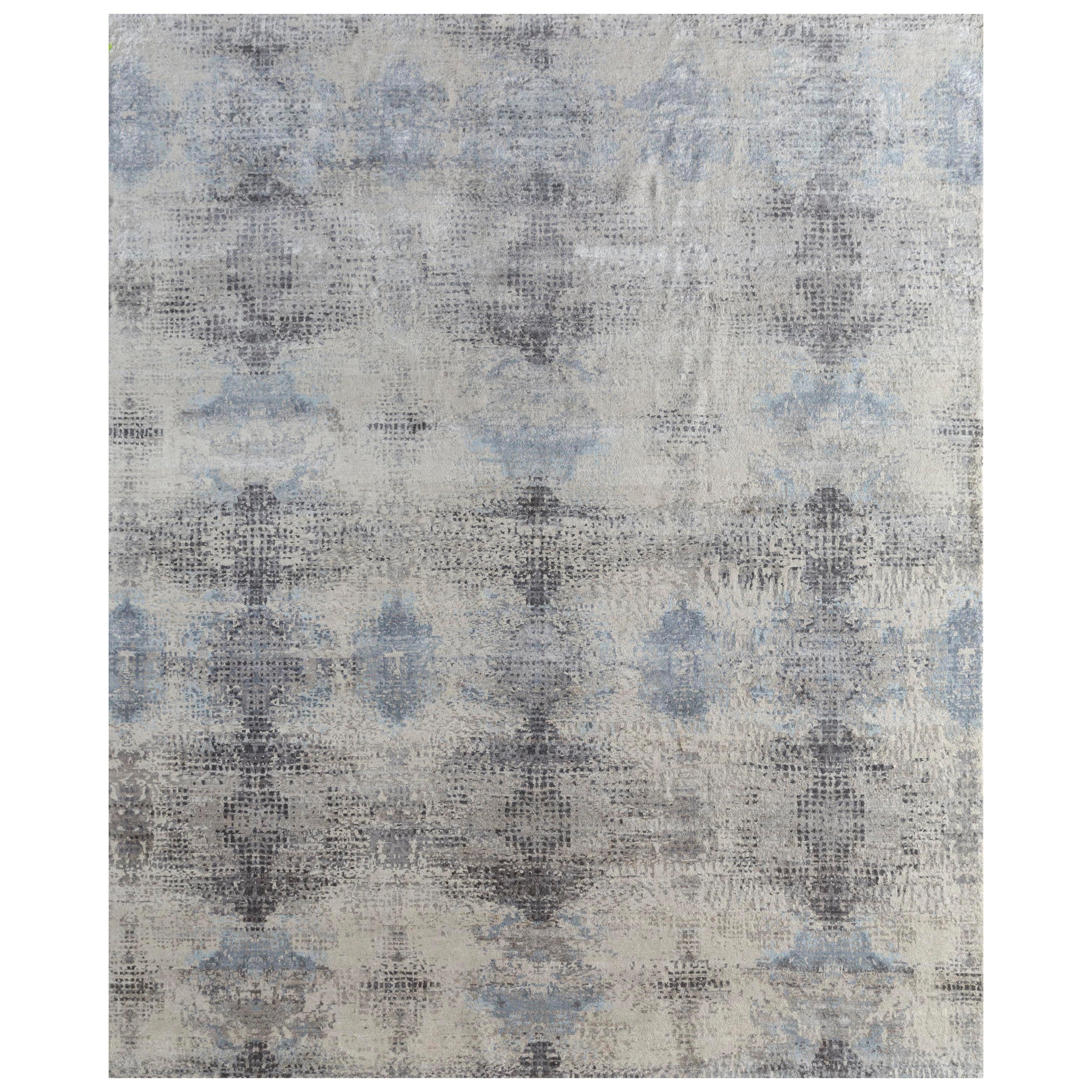 Whispers of Unseen Antique White & Pearl Blue 180X270 Cm Handknotted Rug For Sale