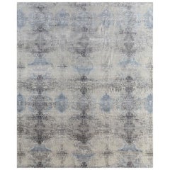 Tapis ancien blanc et bleu perles, noué à la main, 180 x 270 cm