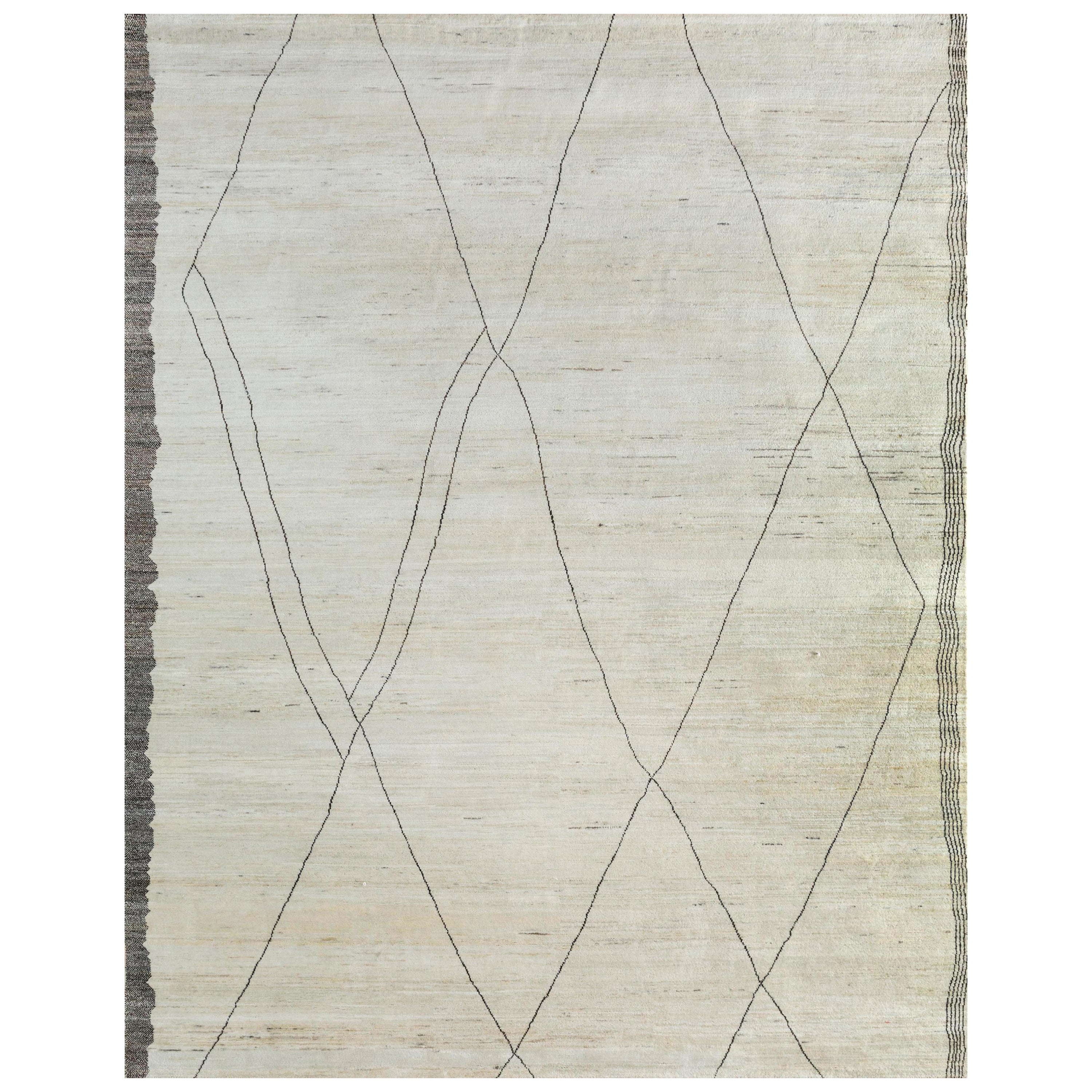 Moroccan Mosaic Natural White & Deep Espresso 300X420 cm Handknotted Rug For Sale