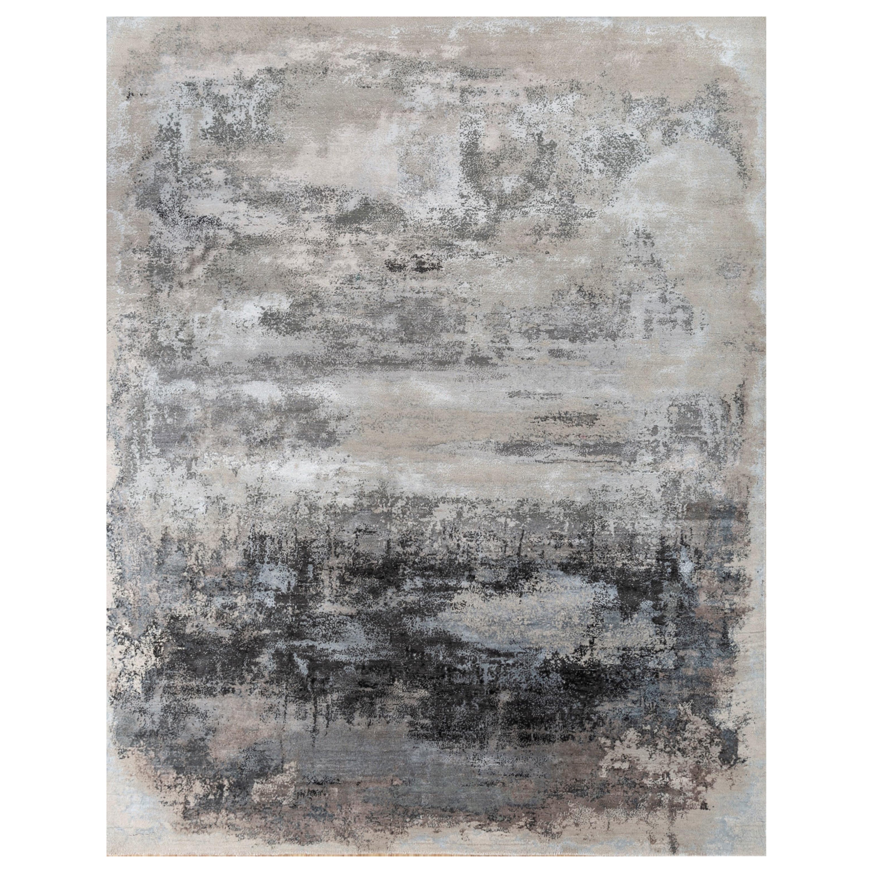 Modern Fusion Antique White & Slate Gray 300x420 Cm handknotted Rug For Sale