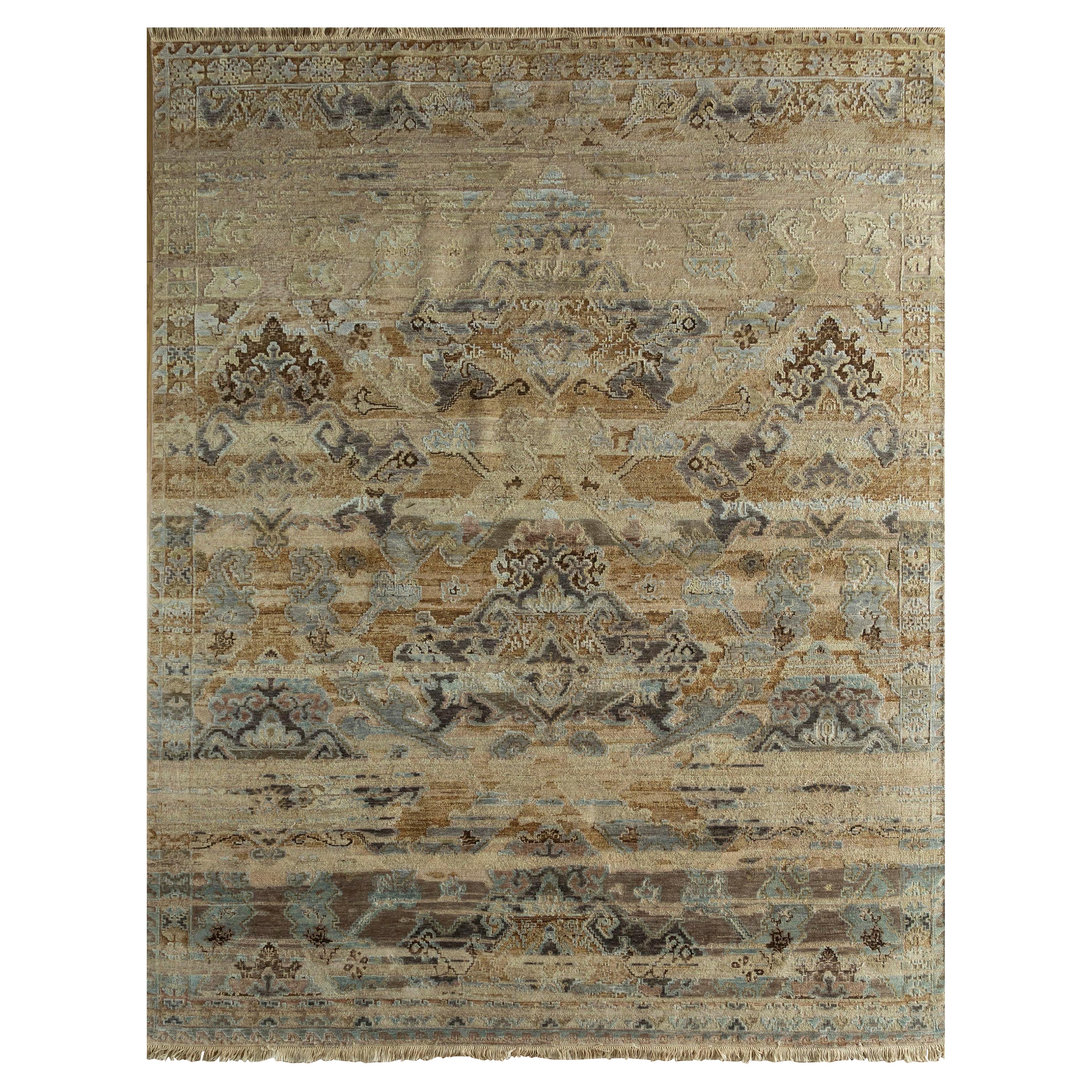 Loomed Legends Soft Beige & Pink Tint 240X300 cm Handknotted Rug For Sale
