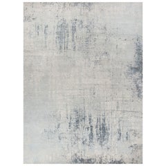 Tapis ancien blanc pastel bleu « Whispers of Serenity », 300X390 cm, noué à la main