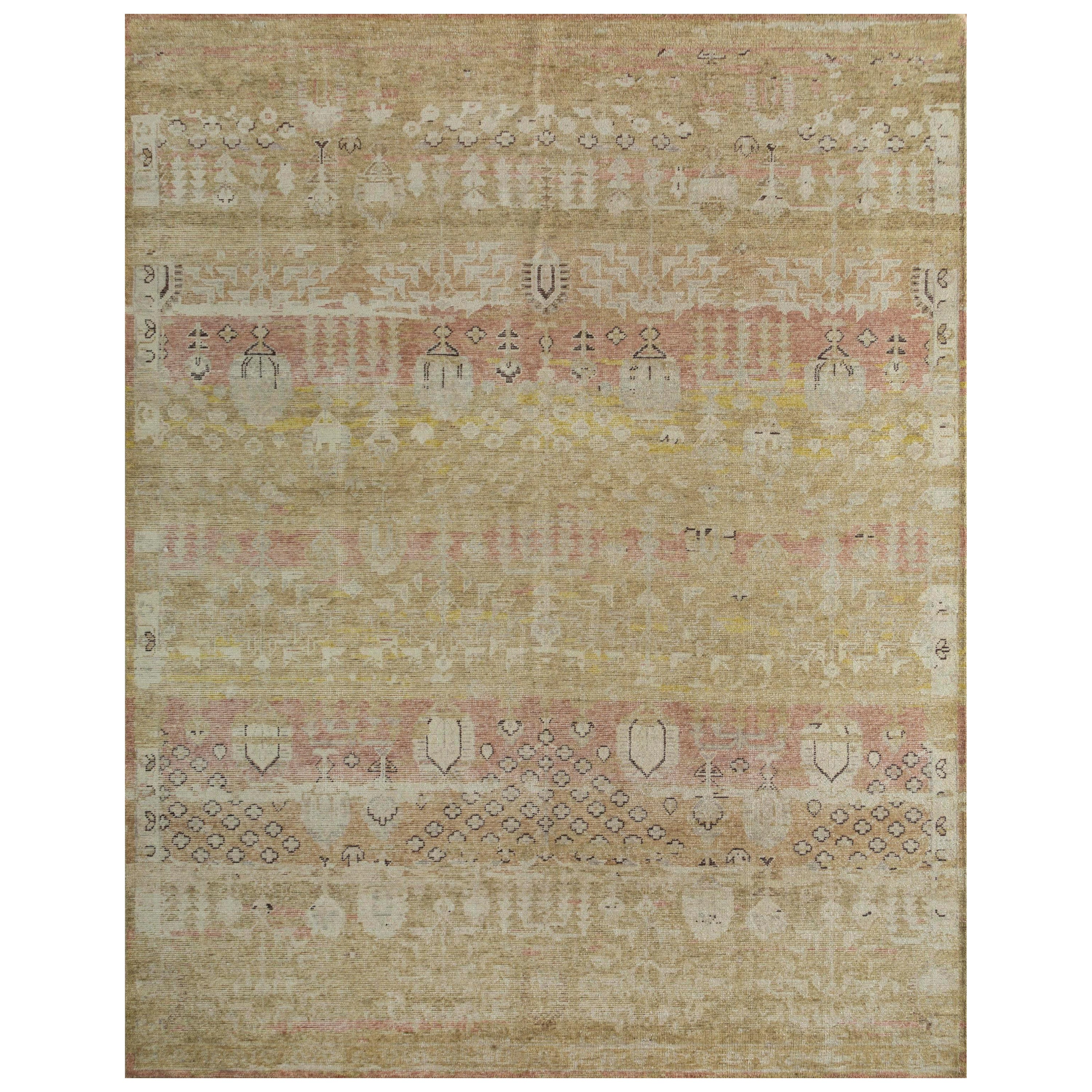 Golden Melody Spice Brown Bright Gold 300X420cm Hand-Knotted Rug For Sale
