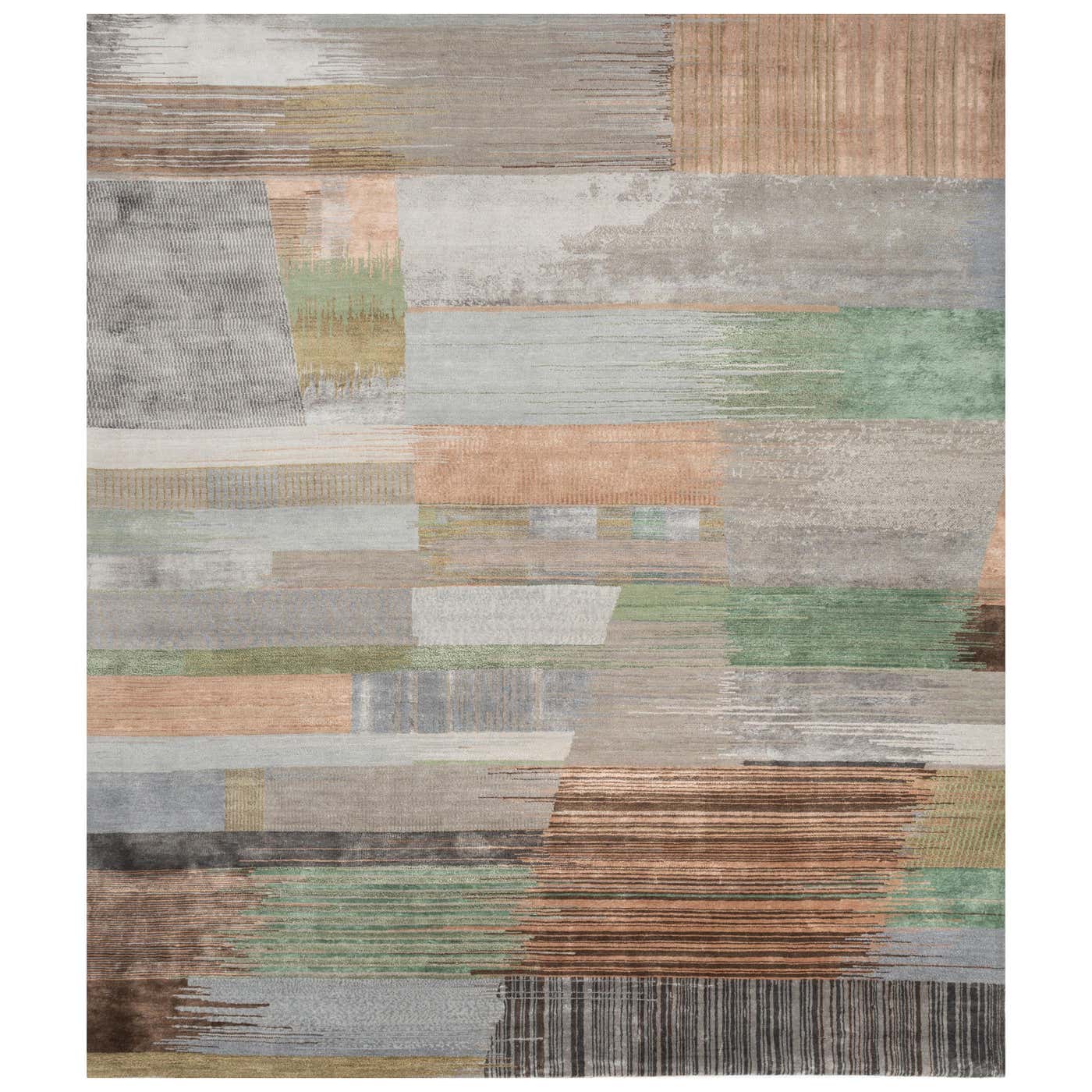 Abstract Maze Nickel and Granite Green 240X300 cm Handknotted Rug For ...