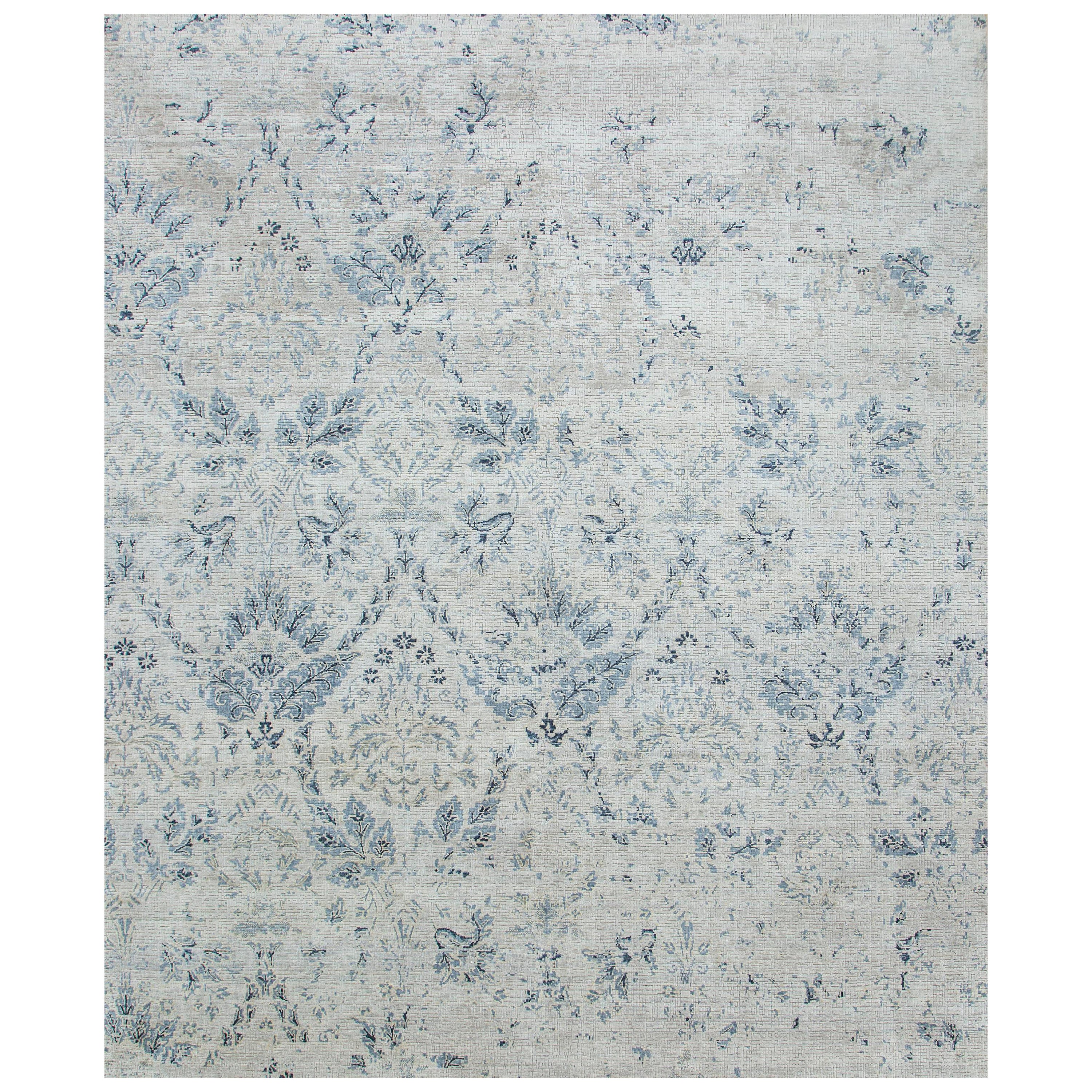 Opulent tapis noué à la main gris chaud et bleu Chine 240 x 300 cm