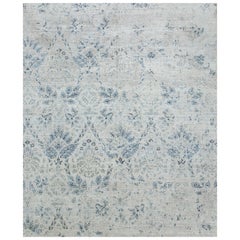 Opulent tapis noué à la main gris chaud et bleu Chine 240 x 300 cm