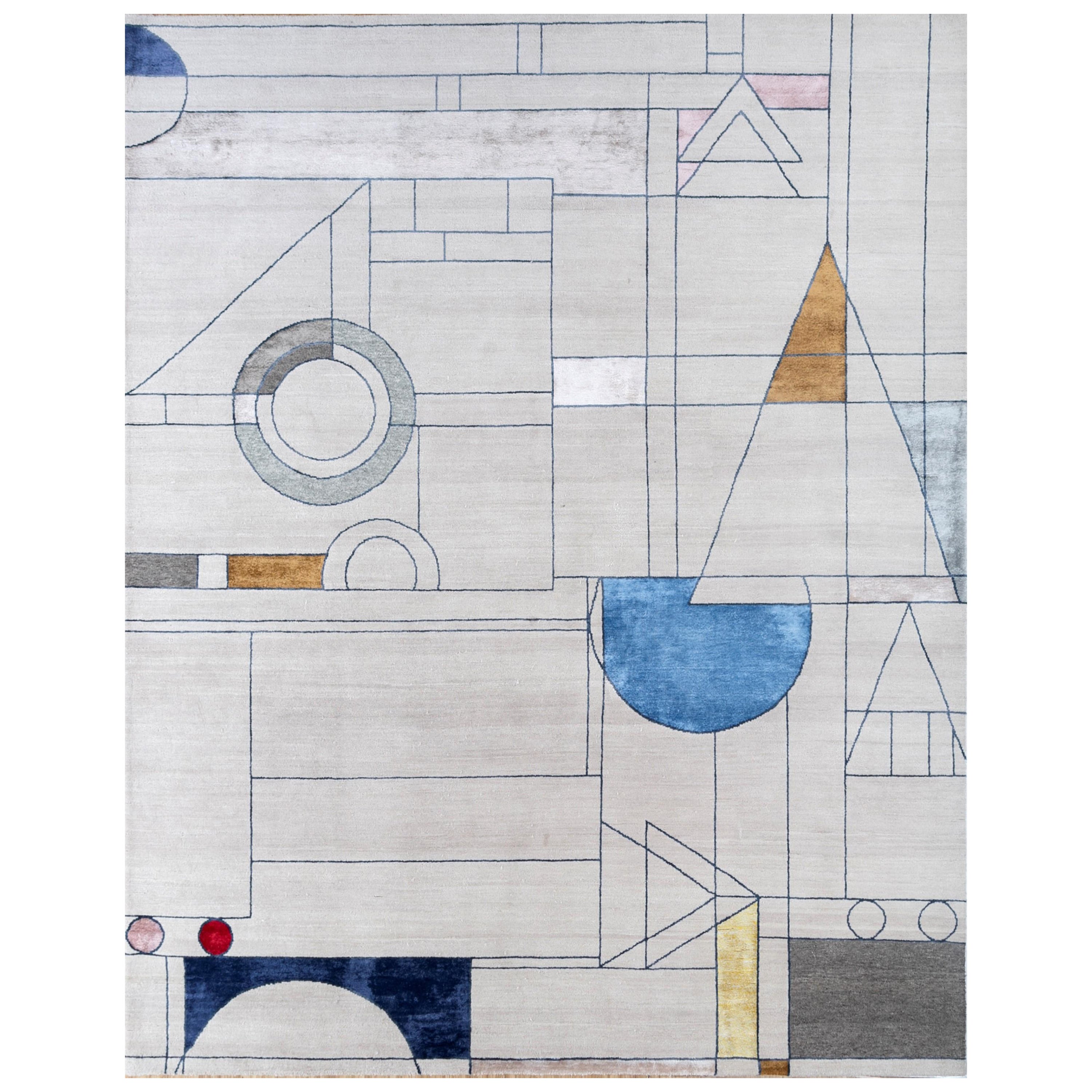 Tappeto Mystic Puzzle Antique White & Forever Blue 240X300 cm annodato a mano in vendita