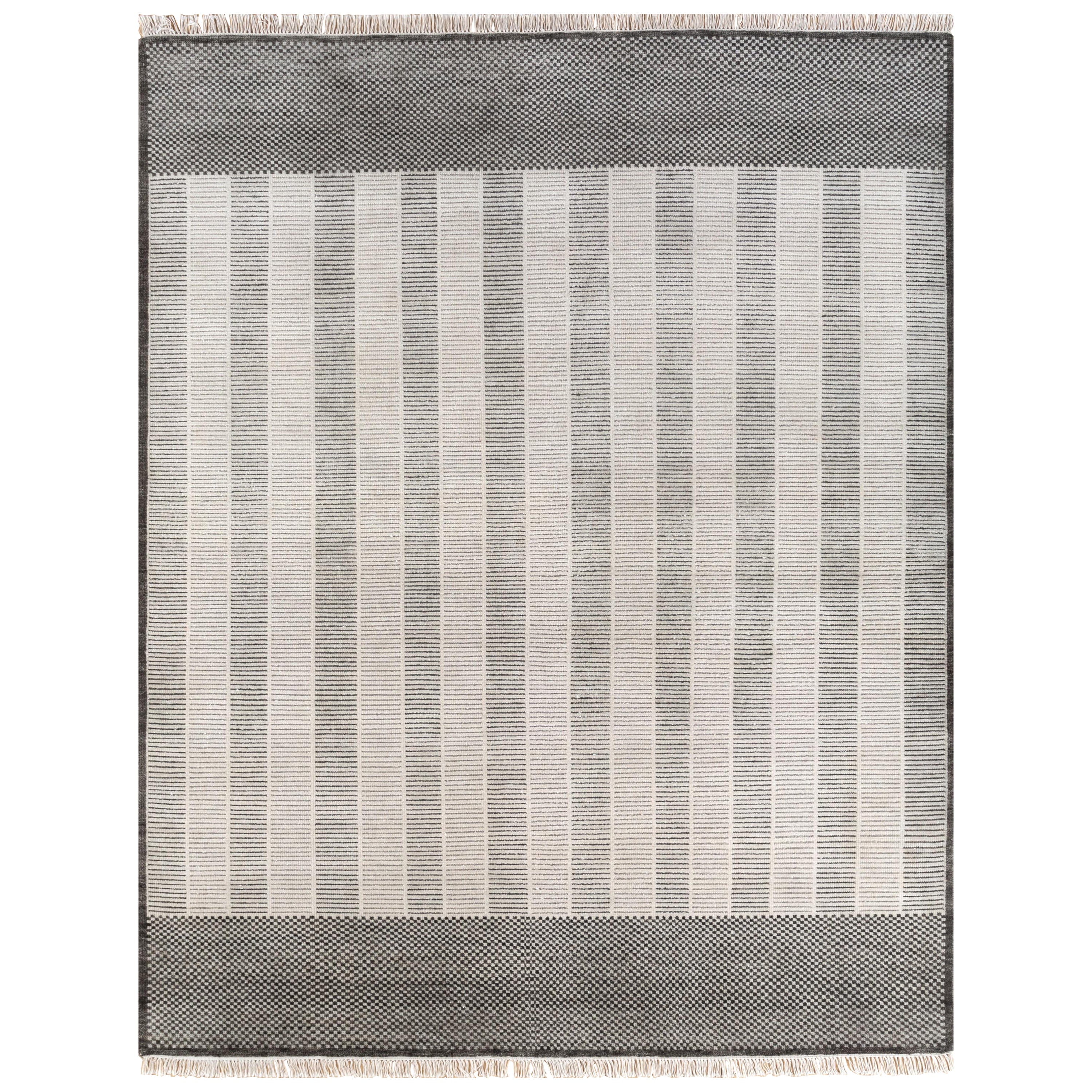 Nomad's Retreat White & Black Olive 180X270 cm Handknotted Rug For Sale