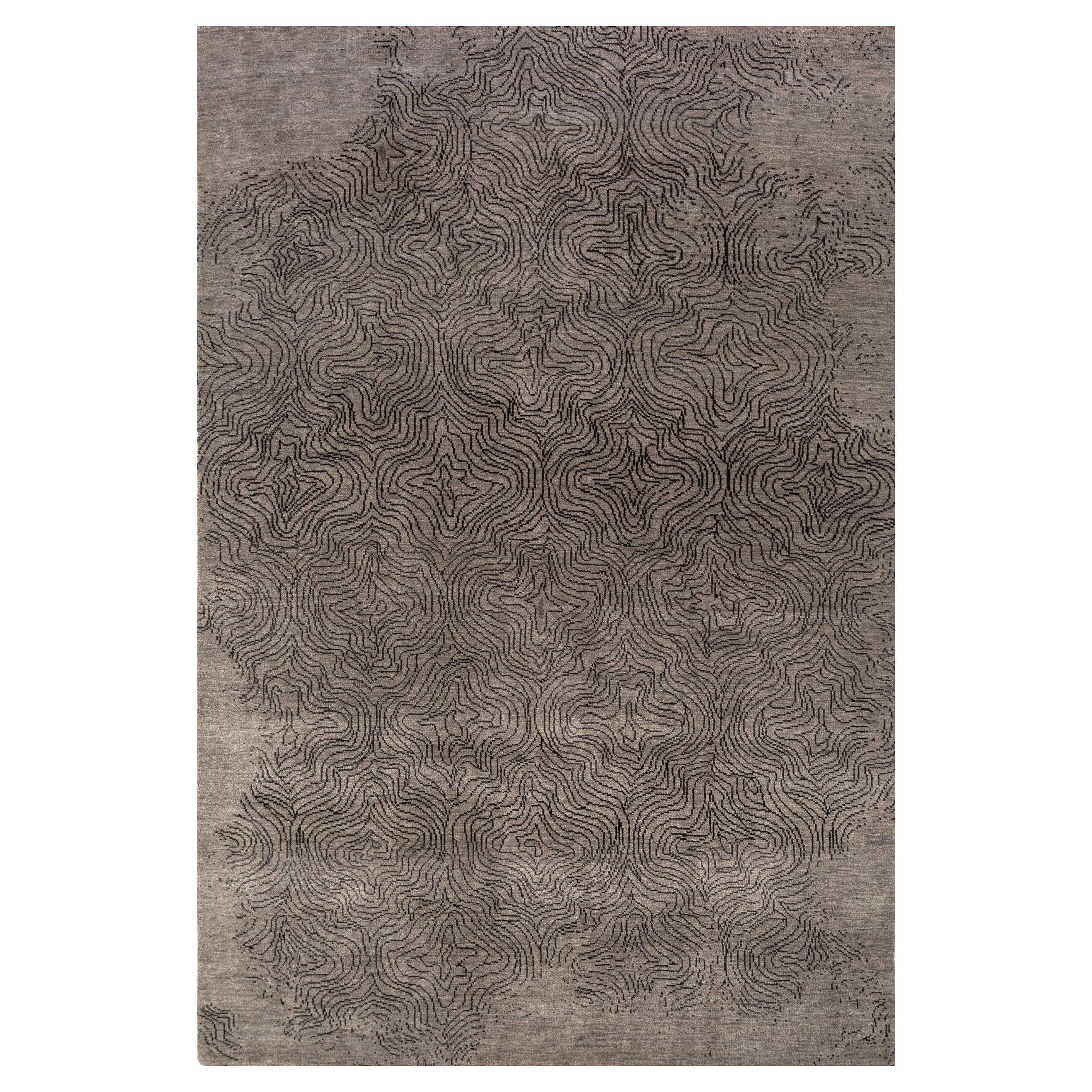 Artisan Dreamscape Dark Frost Gray & Ebony 180X270 cm Handknotted Rug For Sale
