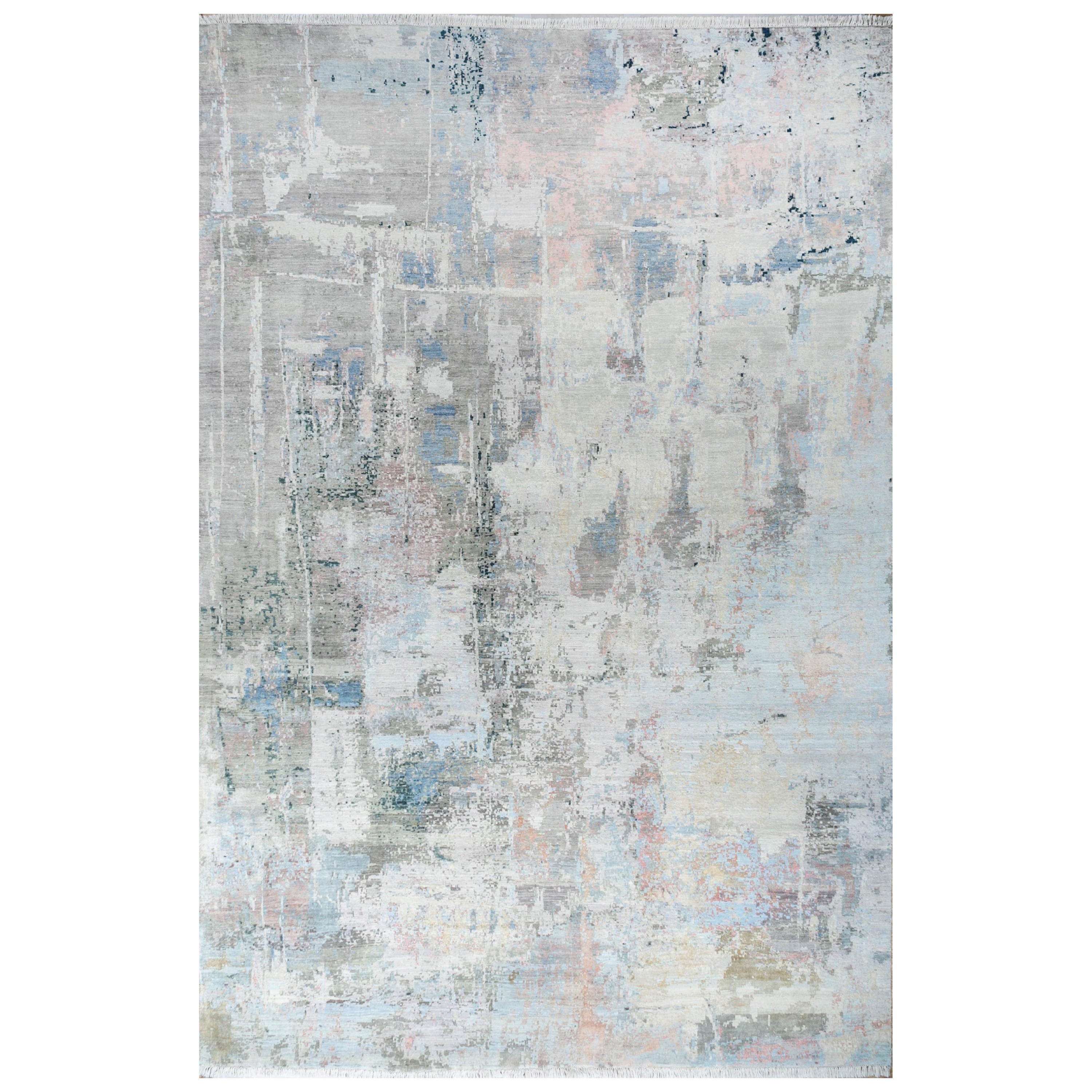 Ephemeral Echoes Blue Surf & Forest Green 300X450 cm Handknotted Rug For Sale