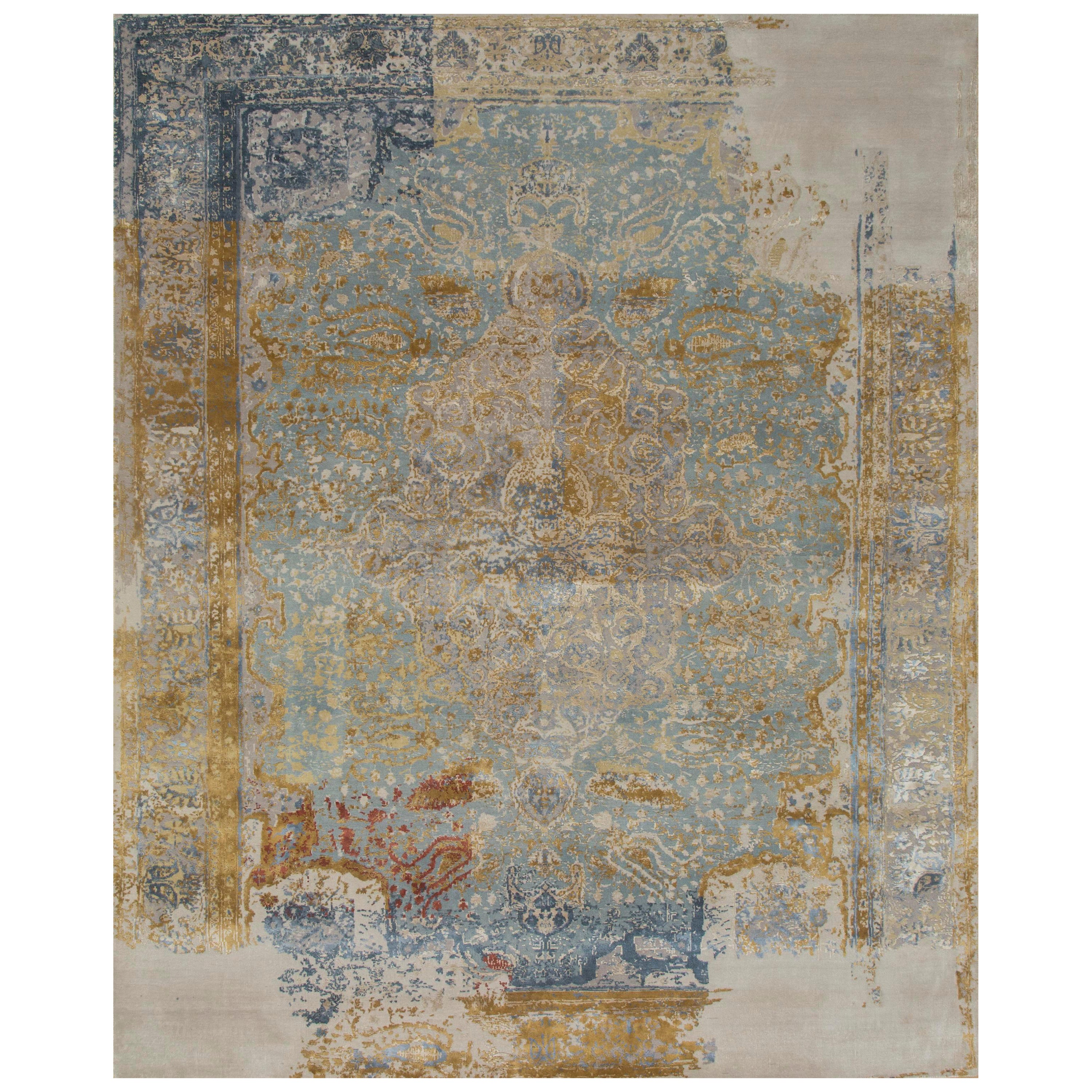 Aetherial Translation Blue Haze & Crystal Gray 300X420 Cm Handknotted Rug For Sale