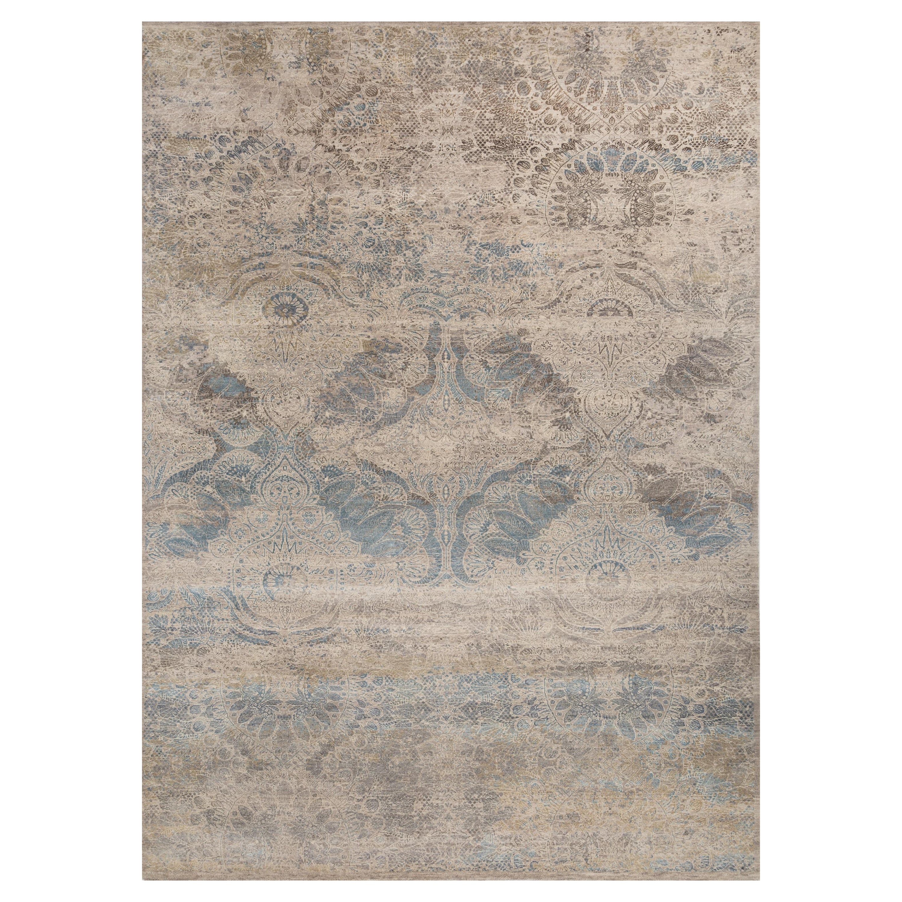 Timeless bloom classic gray & linen white 195X295 cm handknotted rug For Sale