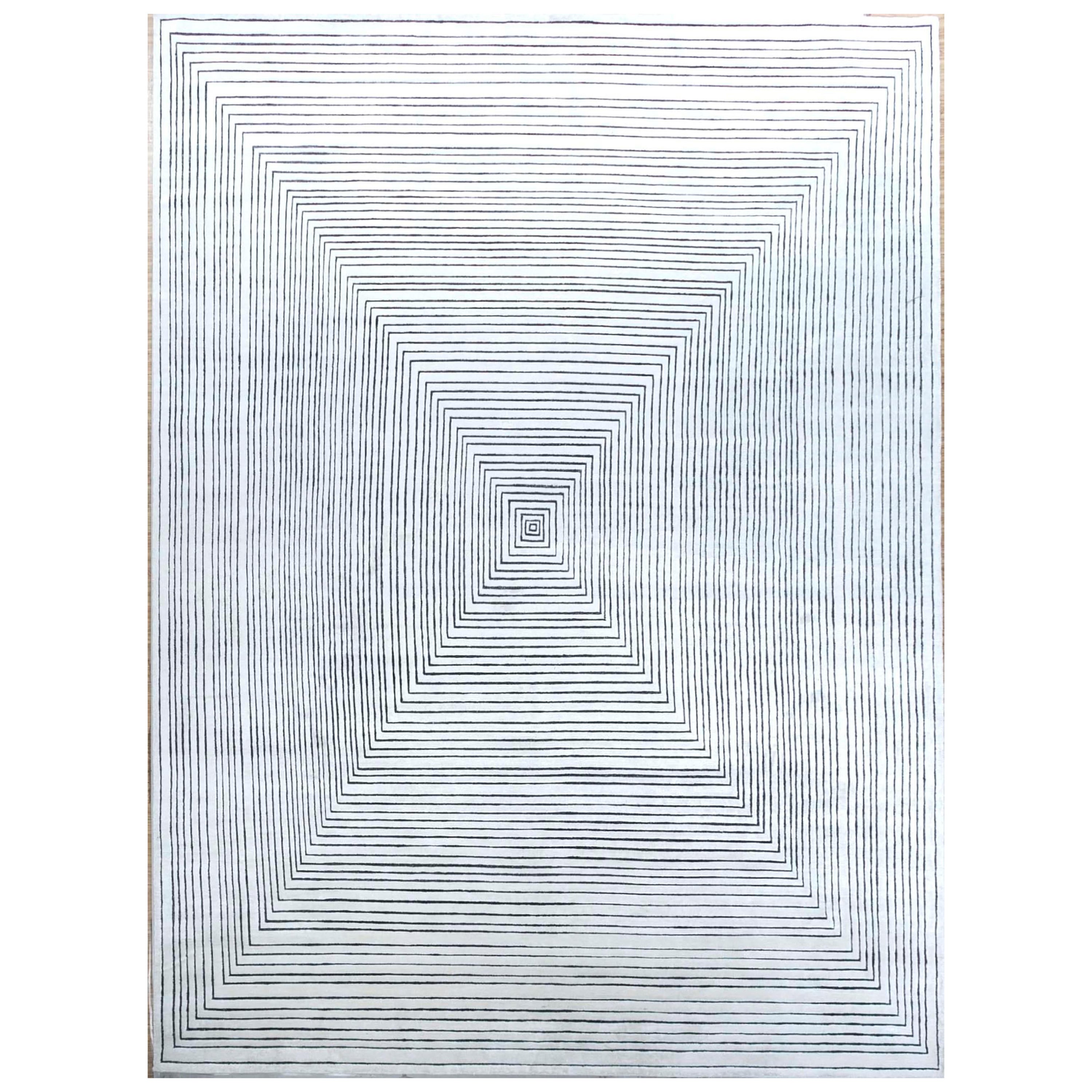 Sublime Tranquil White & Ebony 300X420 cm Handknotted Rug For Sale