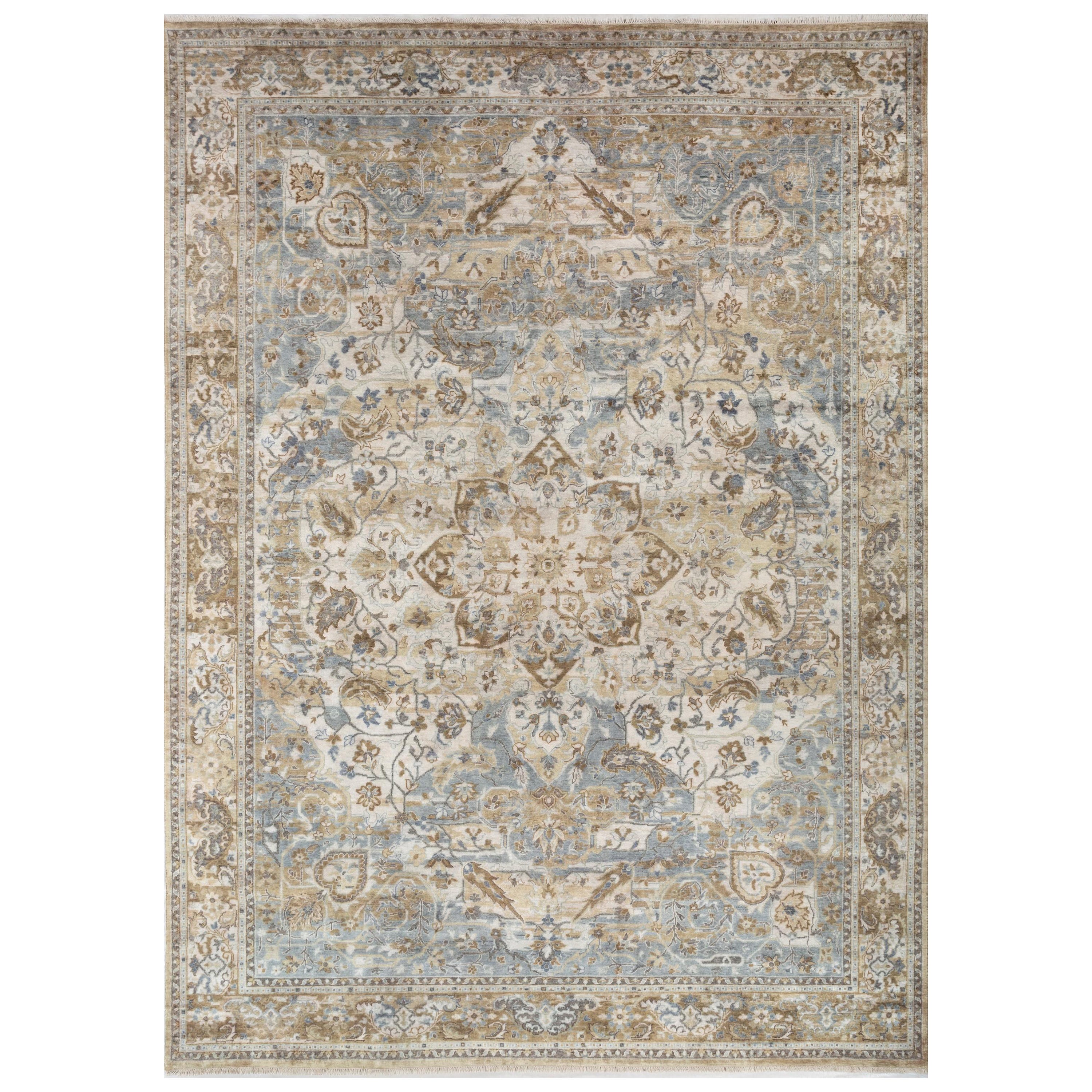 Tranquil Oasis White & Swamp Green 255X360 cm Handknotted Rug For Sale