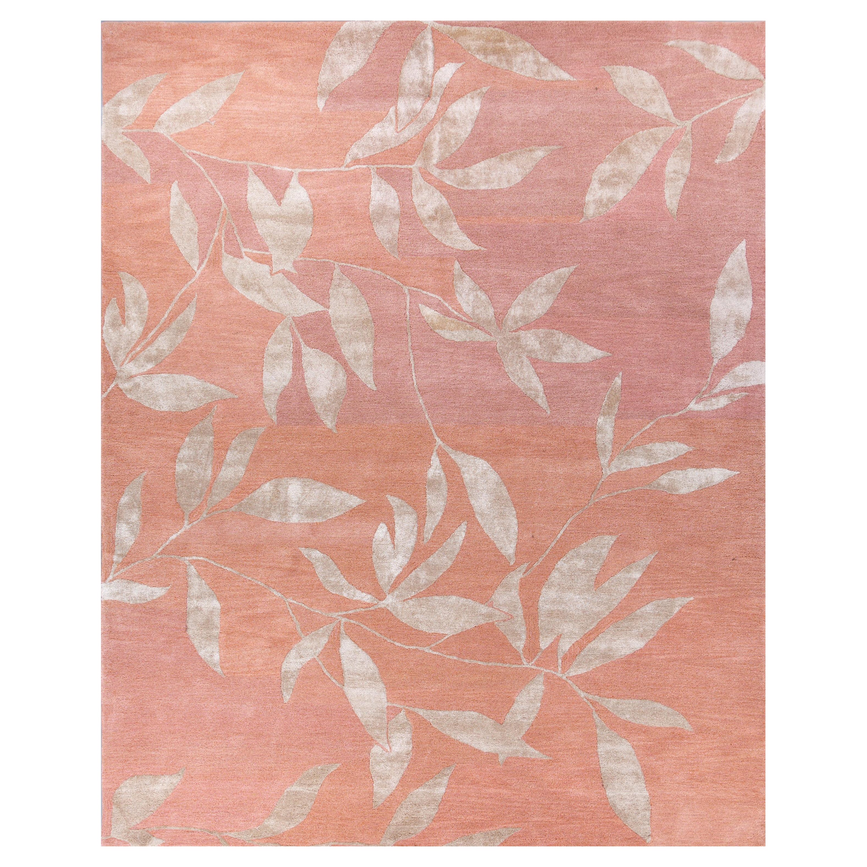 Tapis noué à la main 240X300 cm de couleur rose poudré et lotus