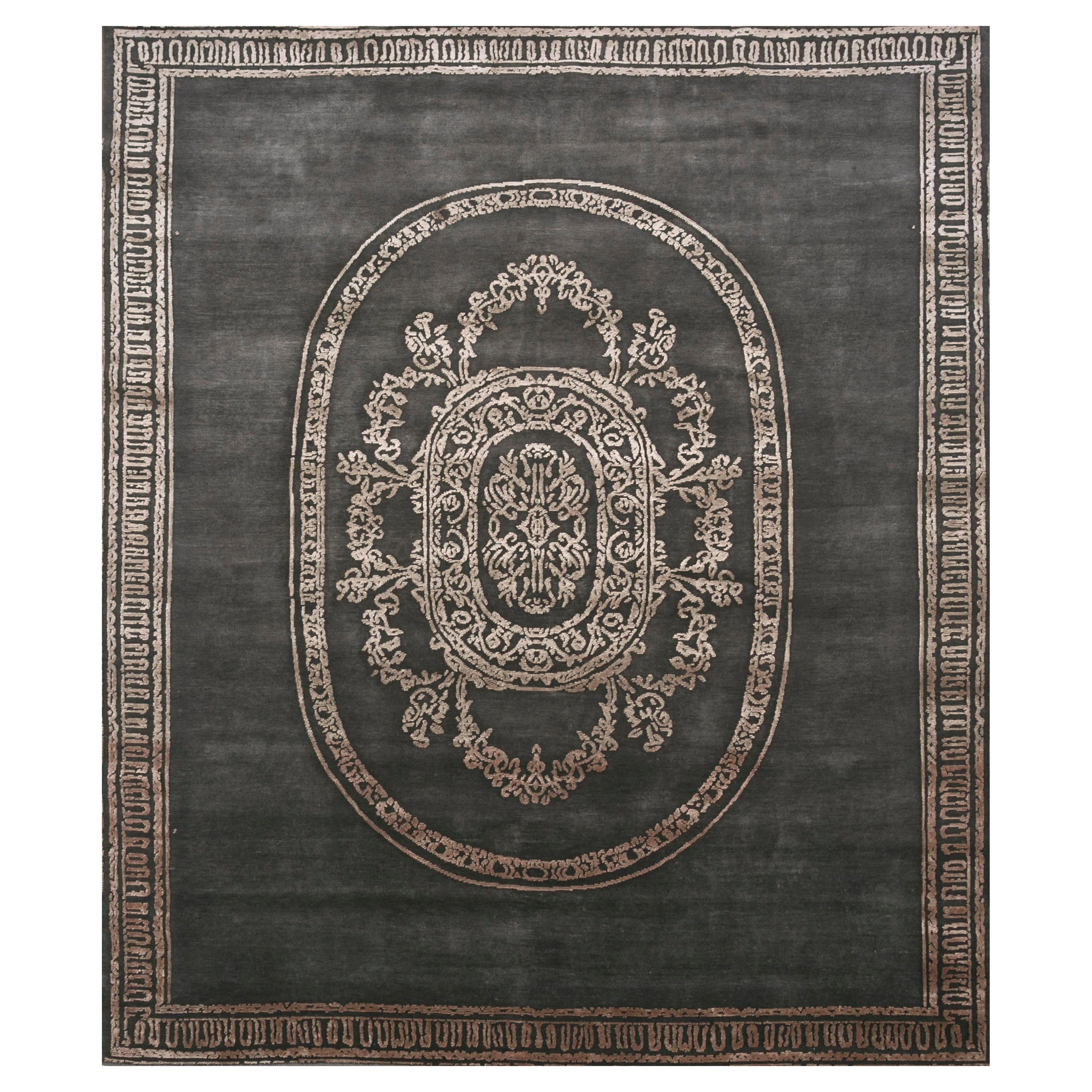 Neutral Opulence Liquorice & Natural Beige 240X300 Handknotted Rug For Sale