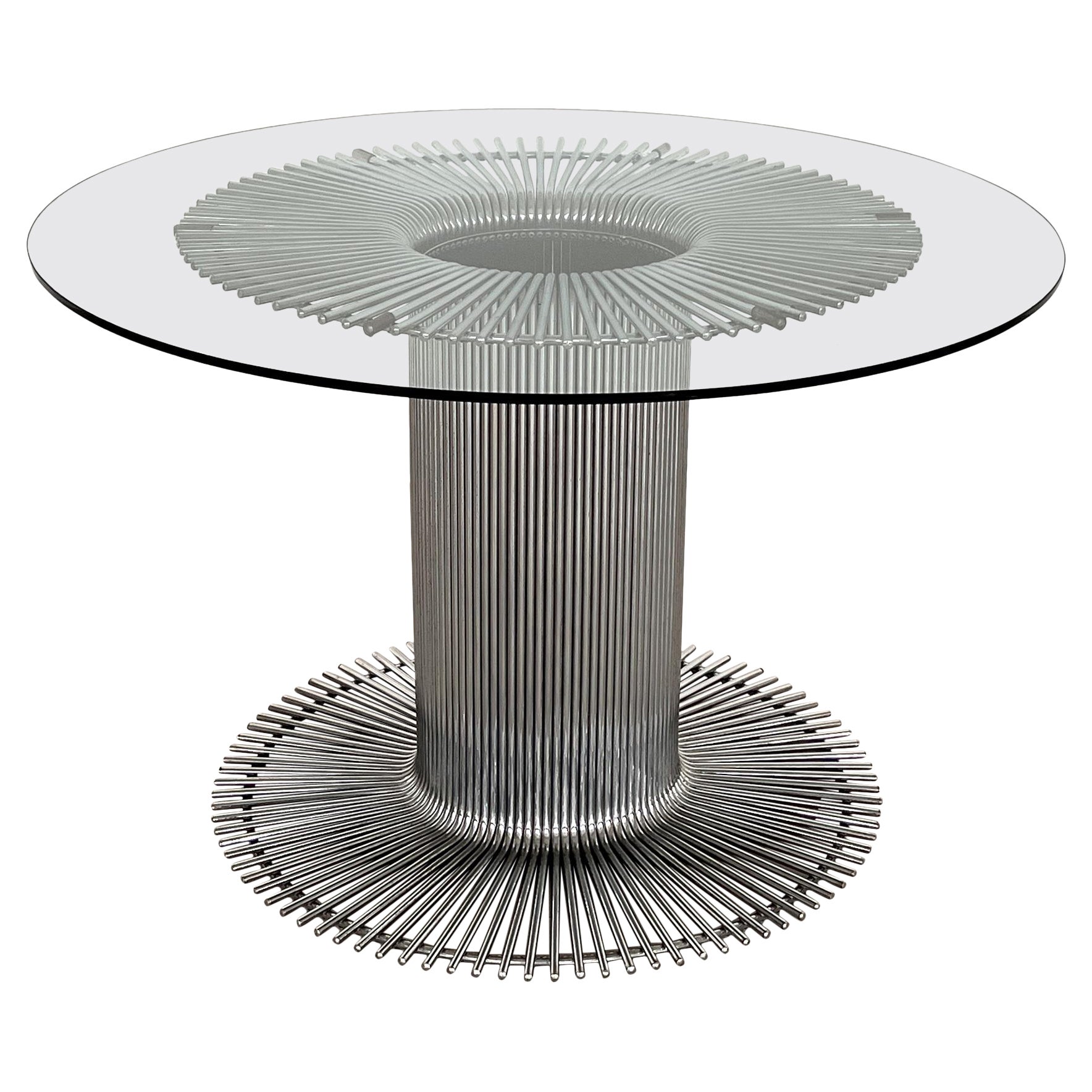 Italian Pedestal Dining Table in Chrome and Glass For Sale