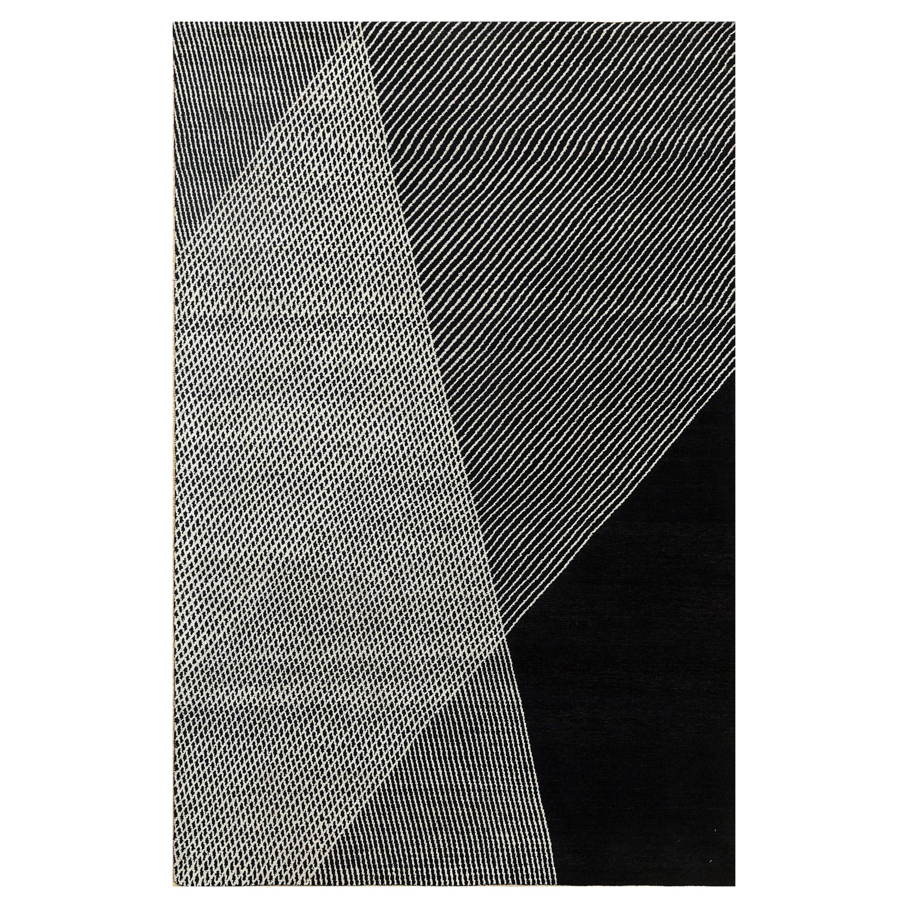 Harmony in Symmetry Ebony & Antique White 240X300 cm Handknotted Rug For Sale