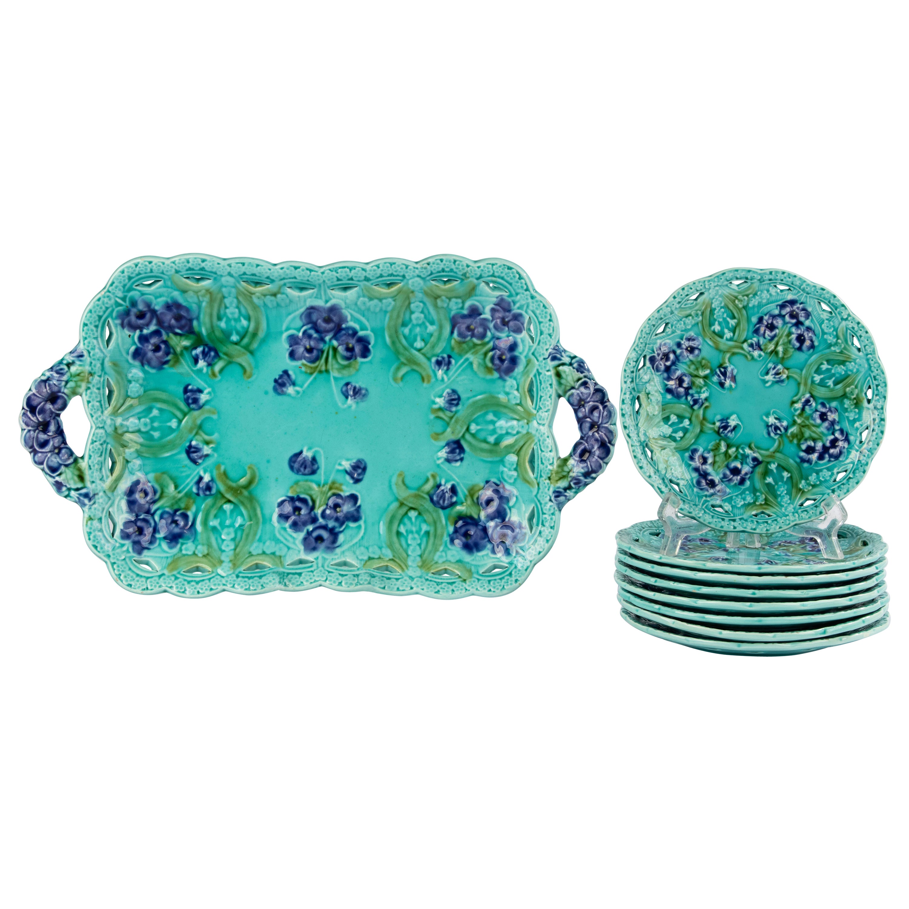 9-teiliges Majolika-Keramik-Torten-Set aus Keramik - Villeroy & Boch - Jugendstil 