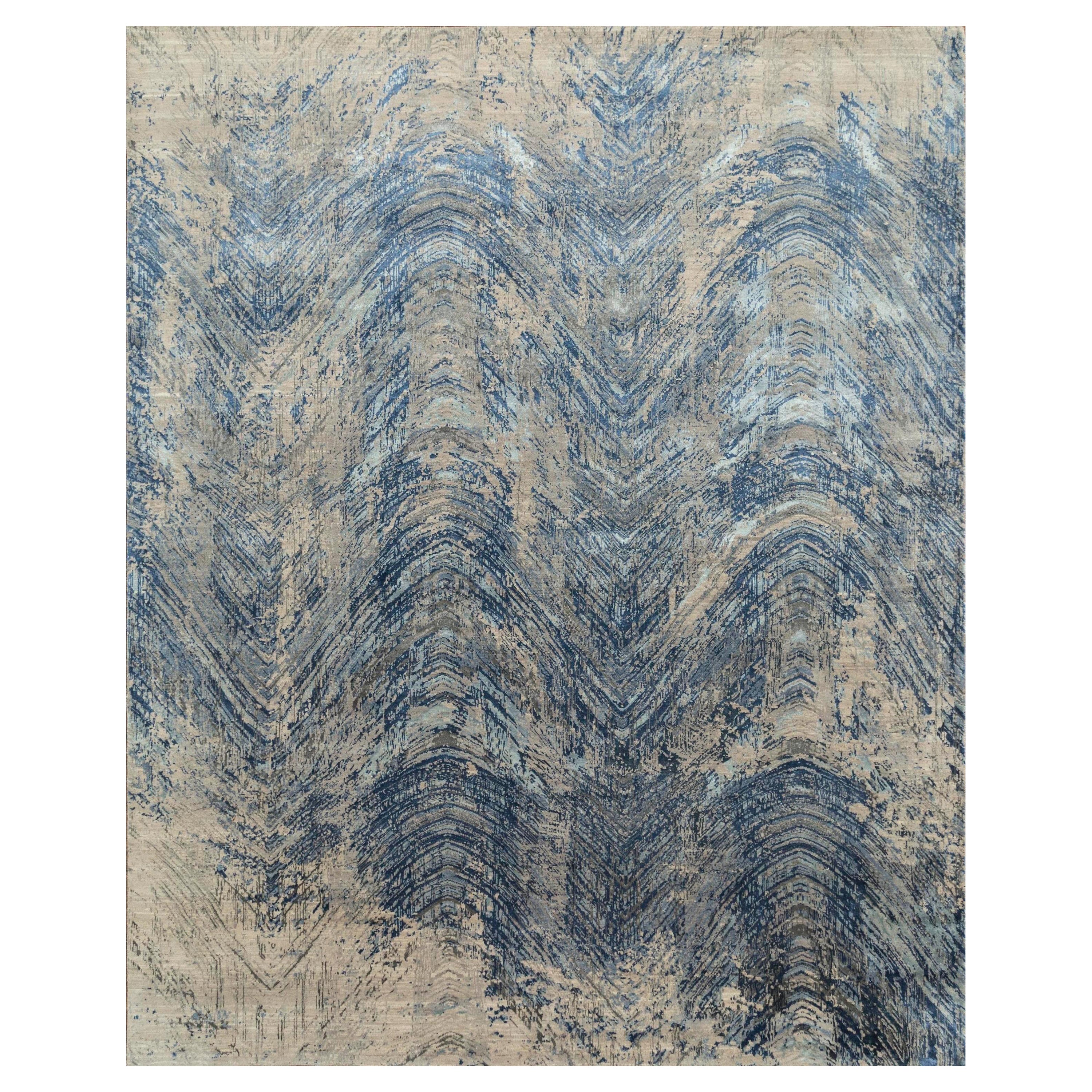 Azure Metropolis Classic Gray & Skyline Blue 240x300 cm Hand Knotted Rug For Sale