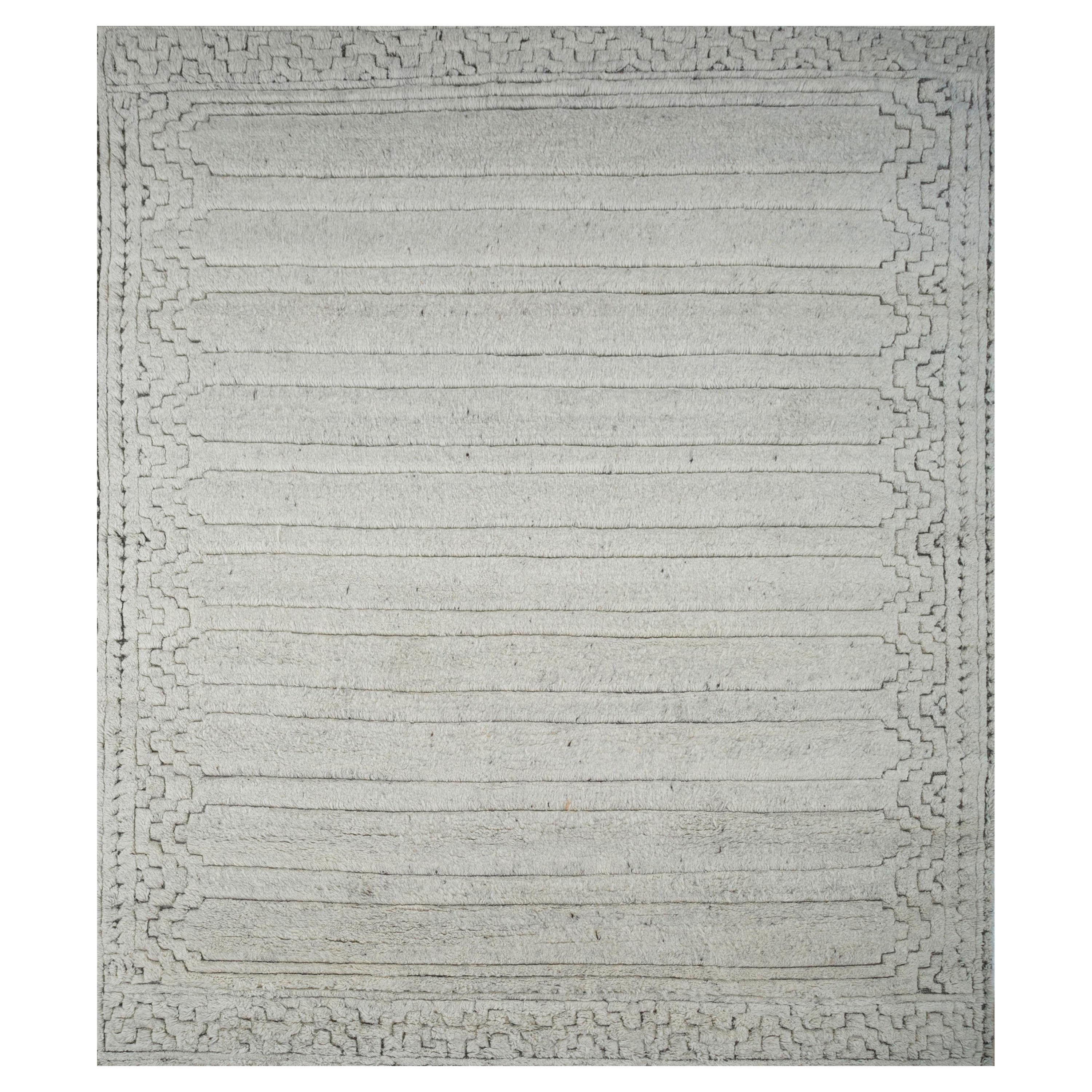 Platin Dew Weiß Eis & Leinen 240x300 cm Handgeknüpfter Teppich aus Platin