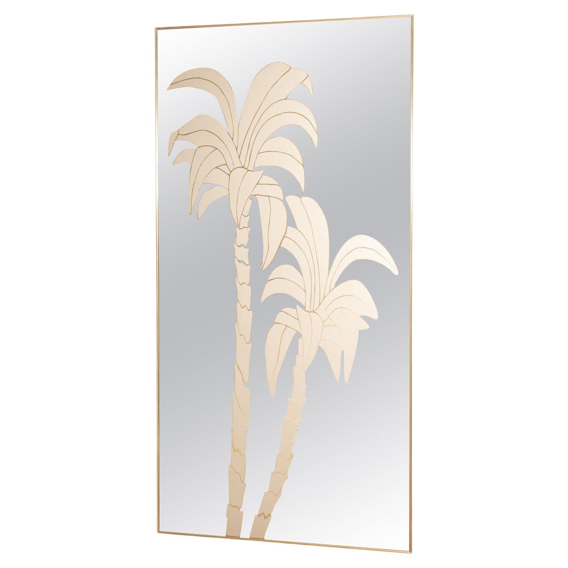 Miroir avec cadre en laiton, miroir en bronze et palmes en vente