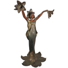 In Cold Painted Metal, 'Lady of Lilies' Signed J. Causse, circa 1900