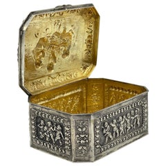 Antike 800er Silber Bonboniere-Schachtel mit Zuckerdeckel Christoph Widmann, Deutschland, vergoldet