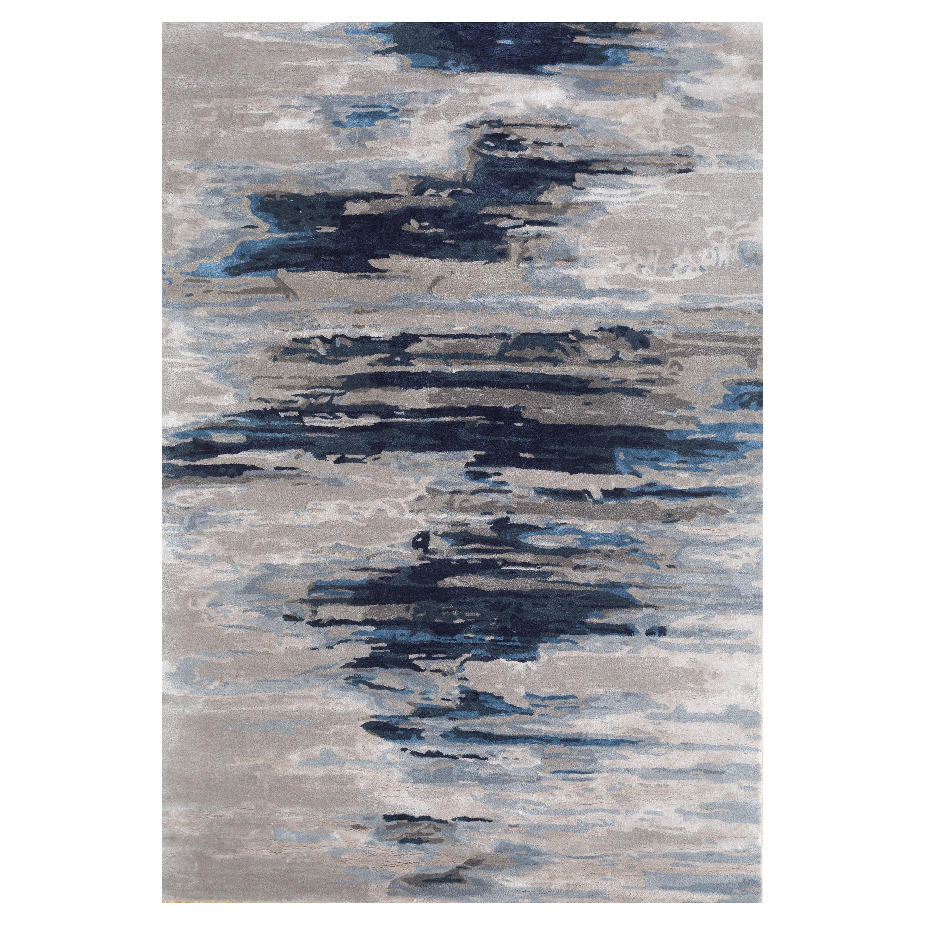 Illusion Drift Ashwood & Indigo Blue 240x330 cm Hand Tufted Rug For Sale