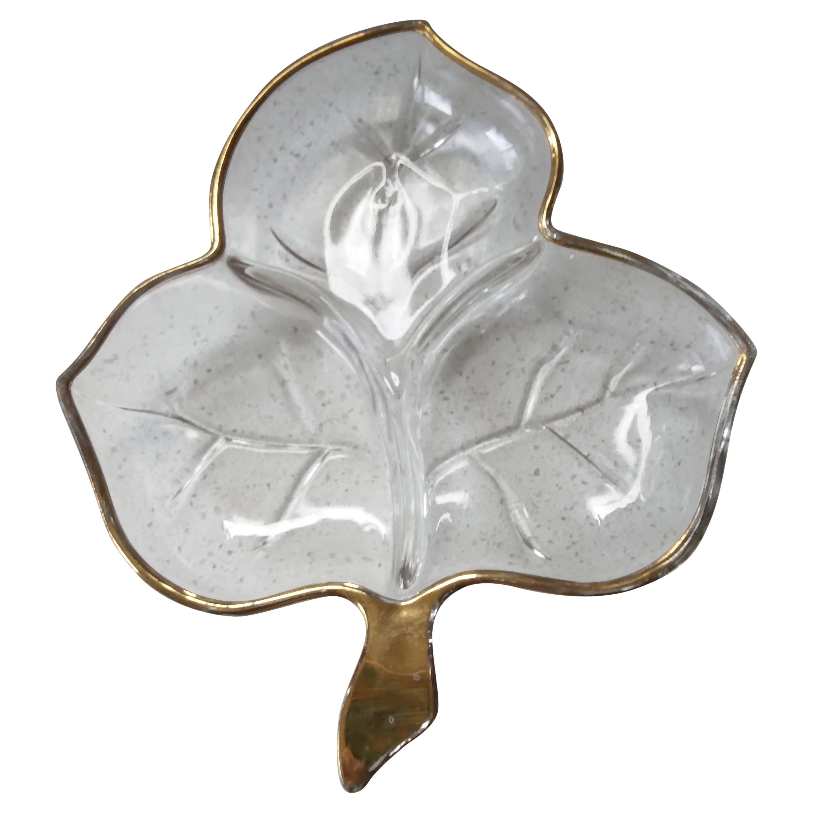 Glass Leaf Dish with Gold Rim - Three Sections For Sale
