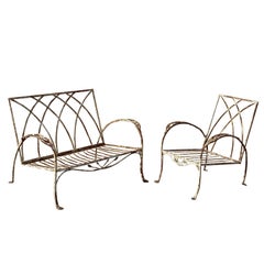 Antique Salterini Mt Vernon Art Deco Wrought Iron Garden Patio Settee Chair Set